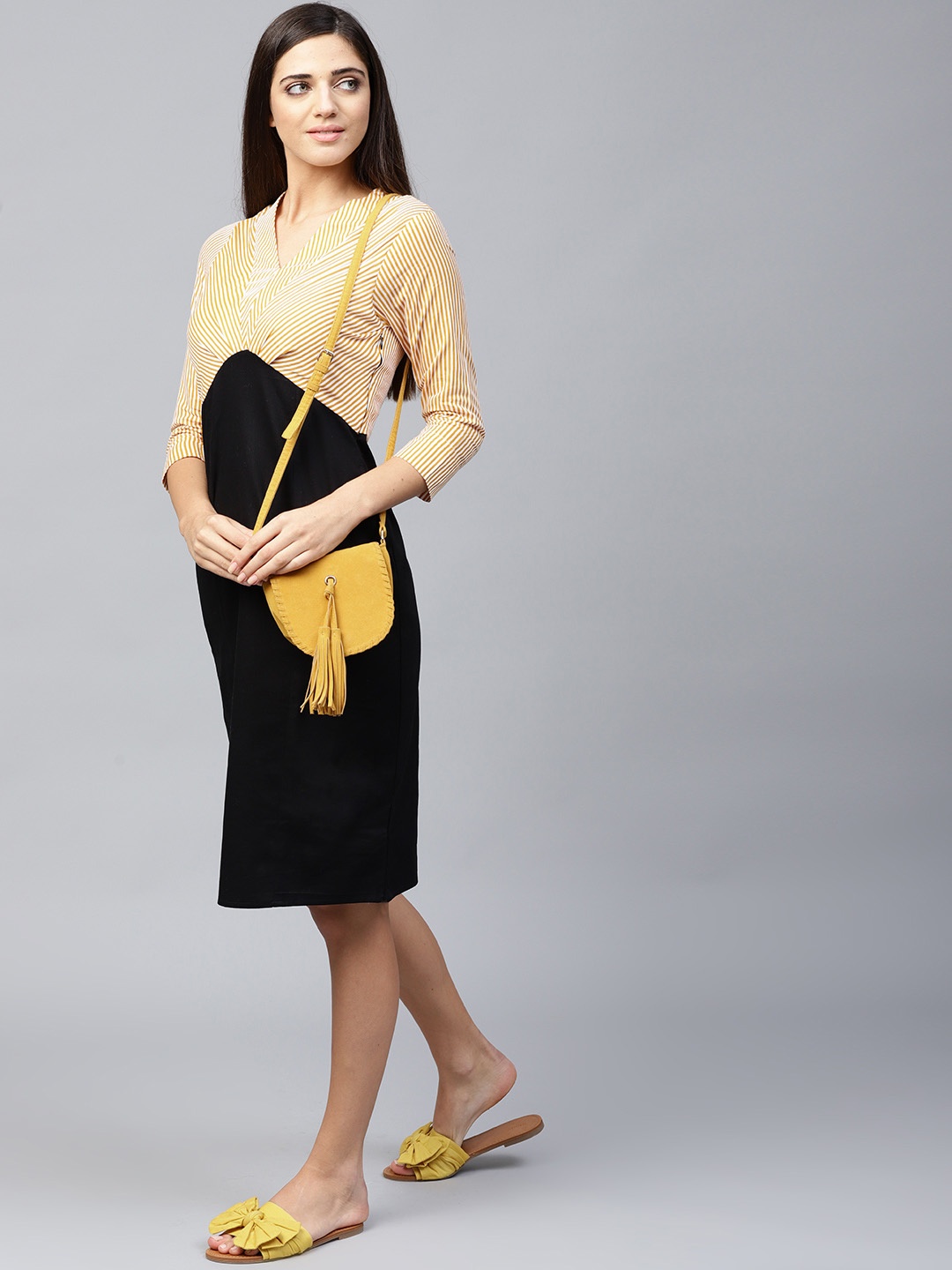 

Athena Women Yellow & Black Colourblocked Sheath Dress