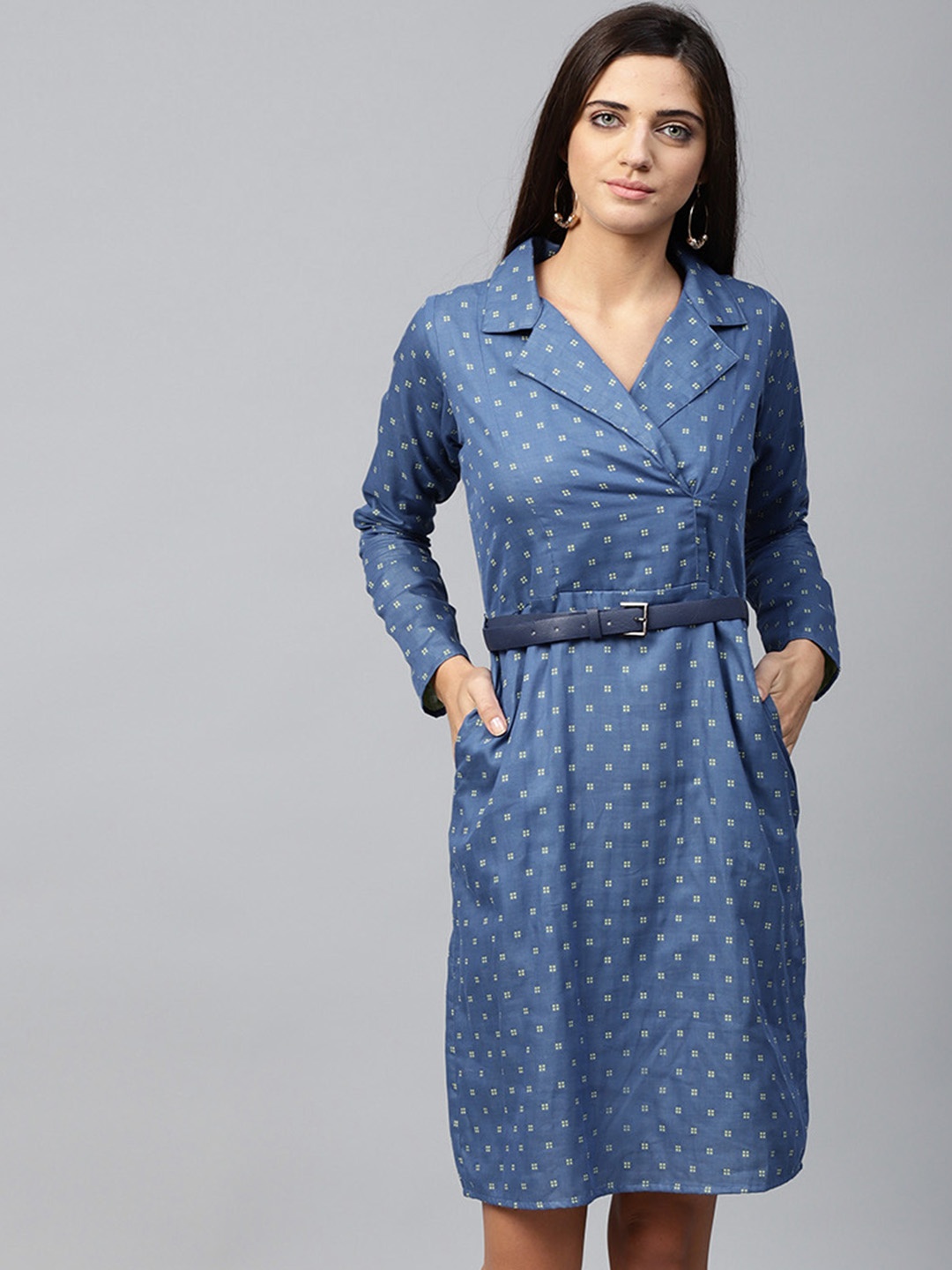 

Athena Women Blue Printed Wrap Dress