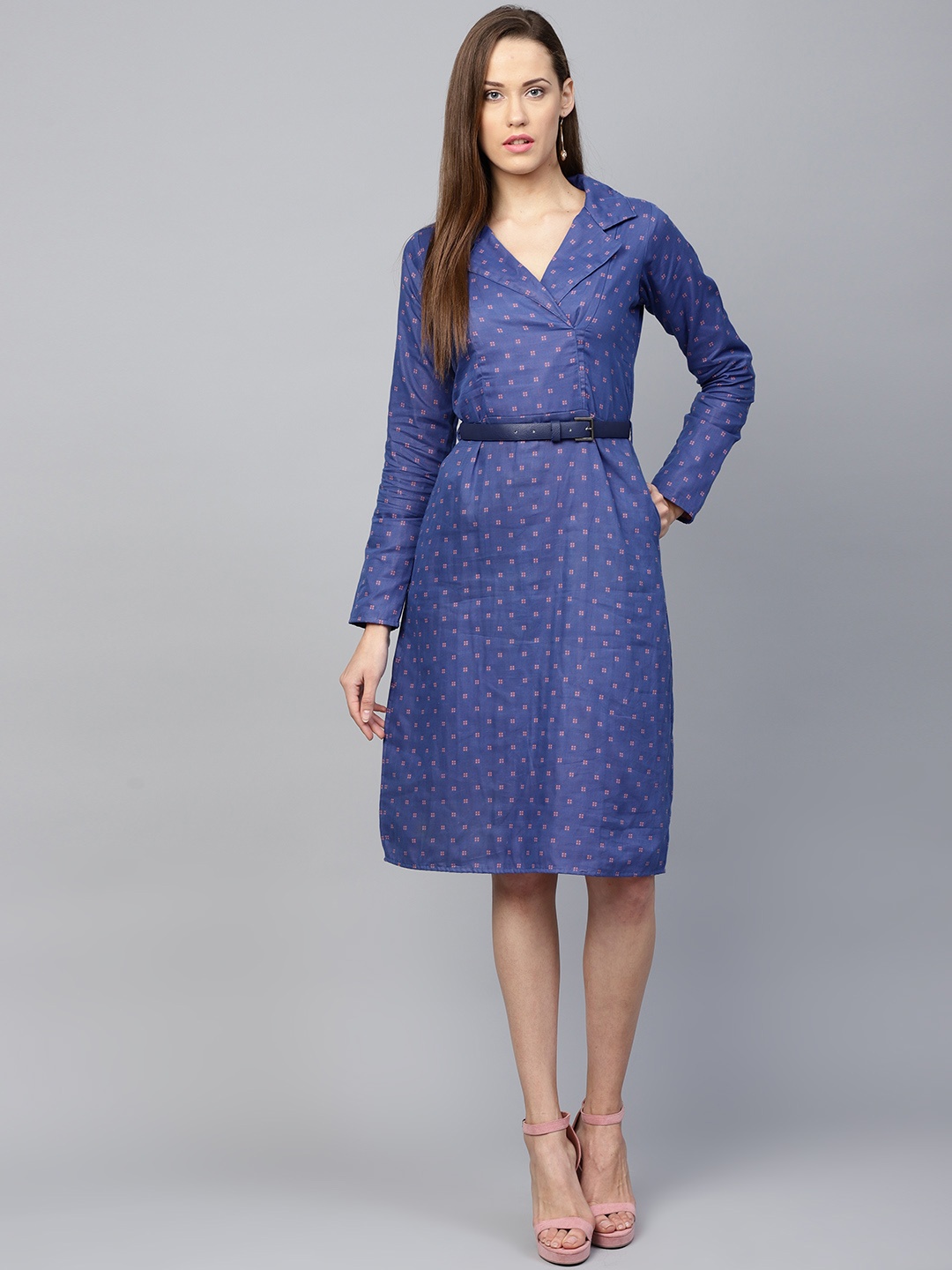 

Athena Women Blue Self Design Sheath Dress