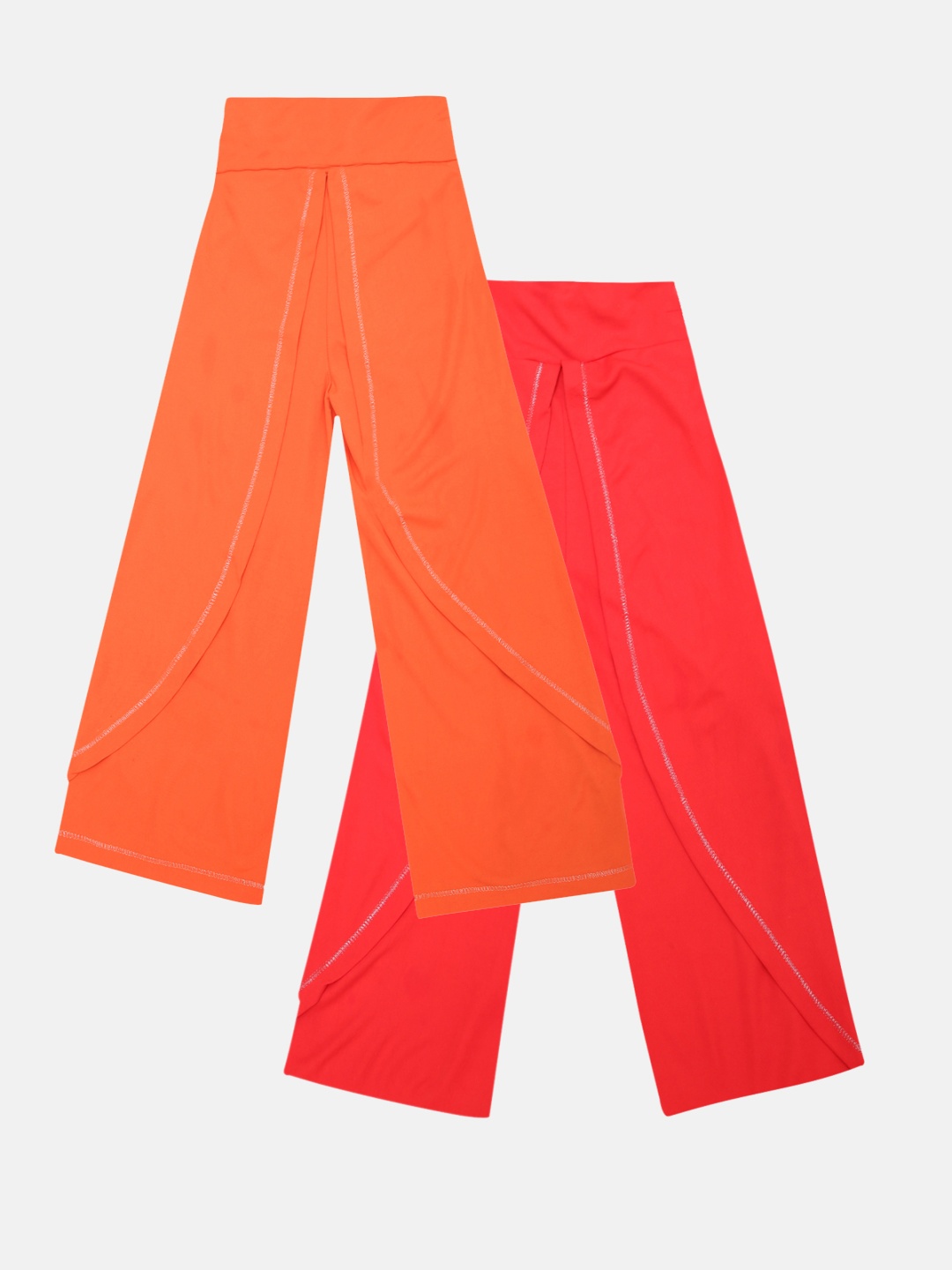 

Lil Orchids Girls Pack of 2 Loose Fit Solid Parallel Trousers, Orange