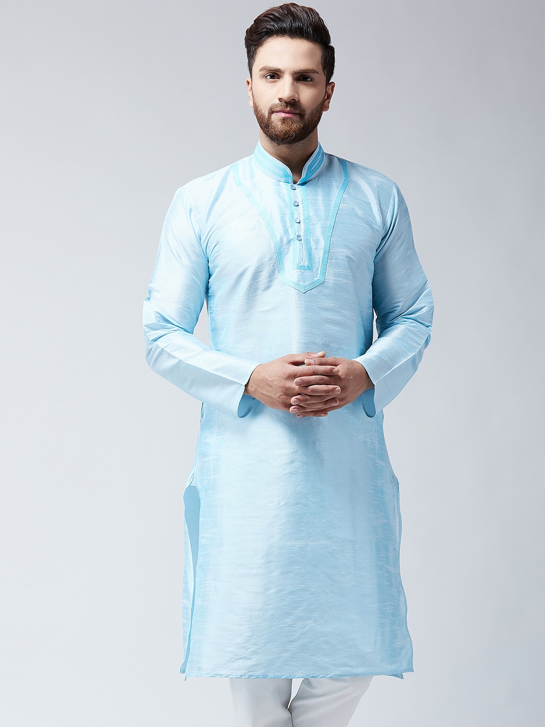 

SOJANYA Men Turquoise Blue Woven Design Straight Kurta