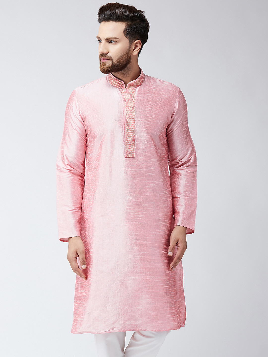 

SOJANYA Men Pink Solid Straight Kurta