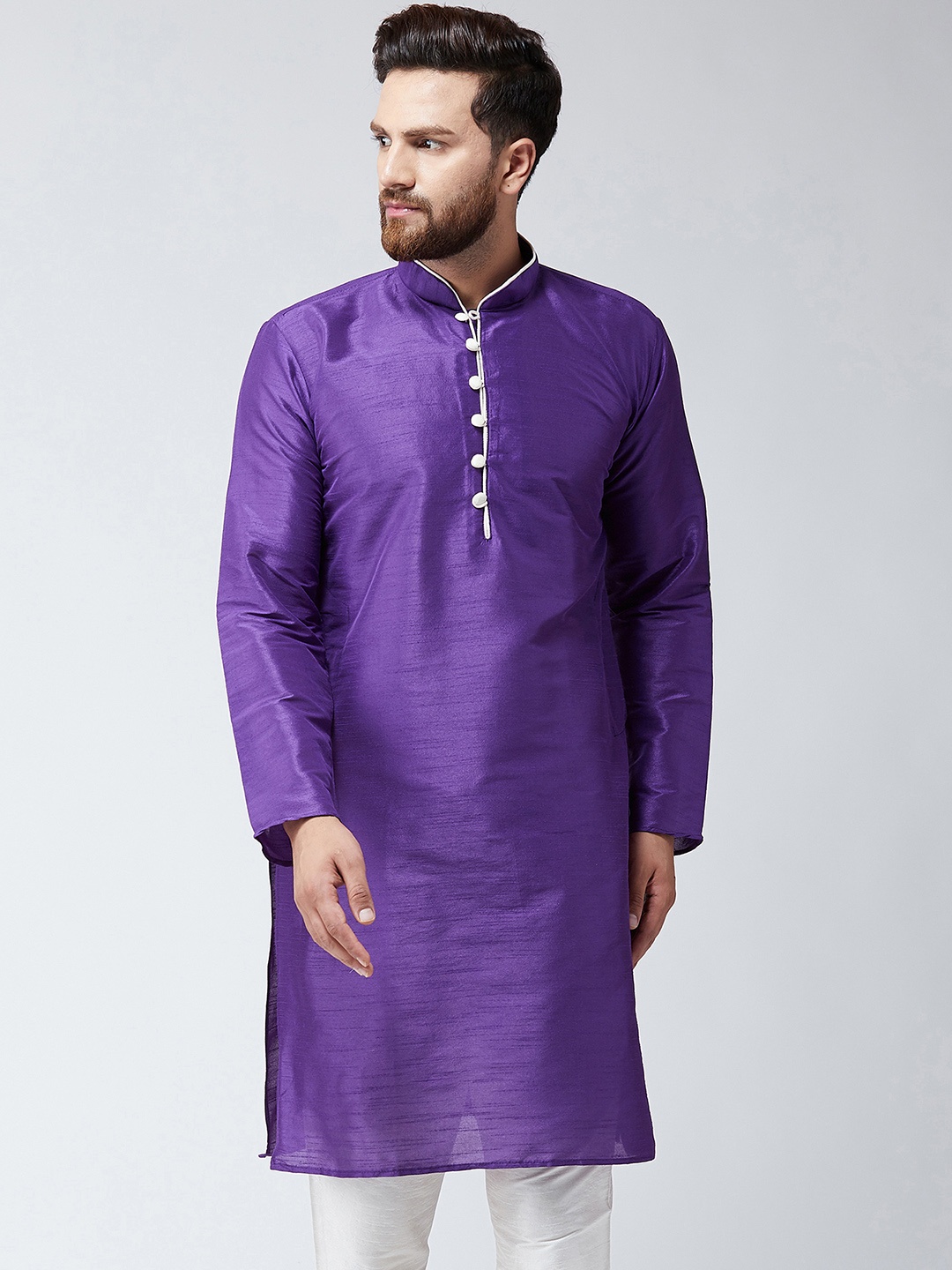 

SOJANYA Men Purple Solid Straight Kurta
