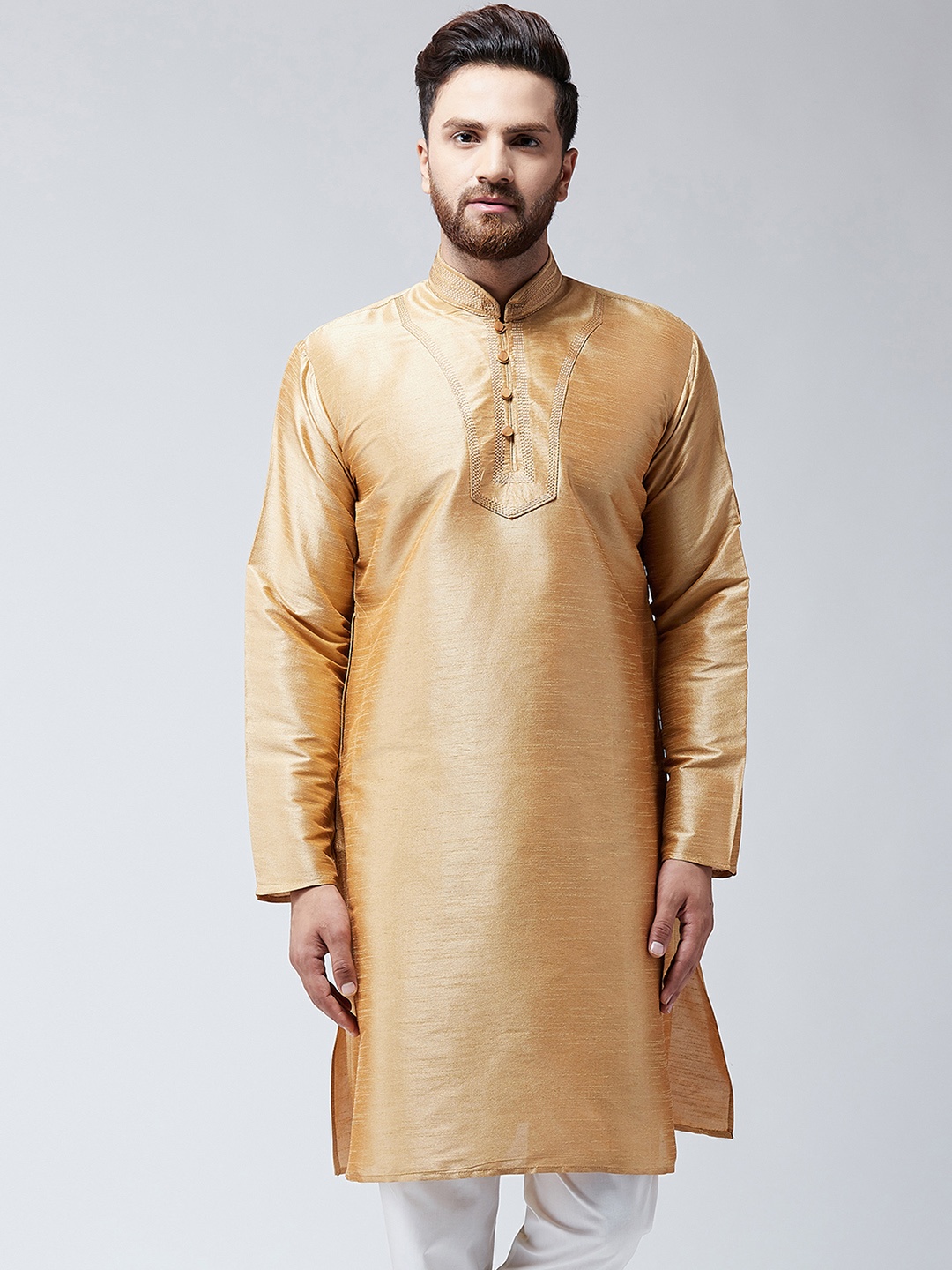 

SOJANYA Men Gold-Toned Solid Straight Kurta