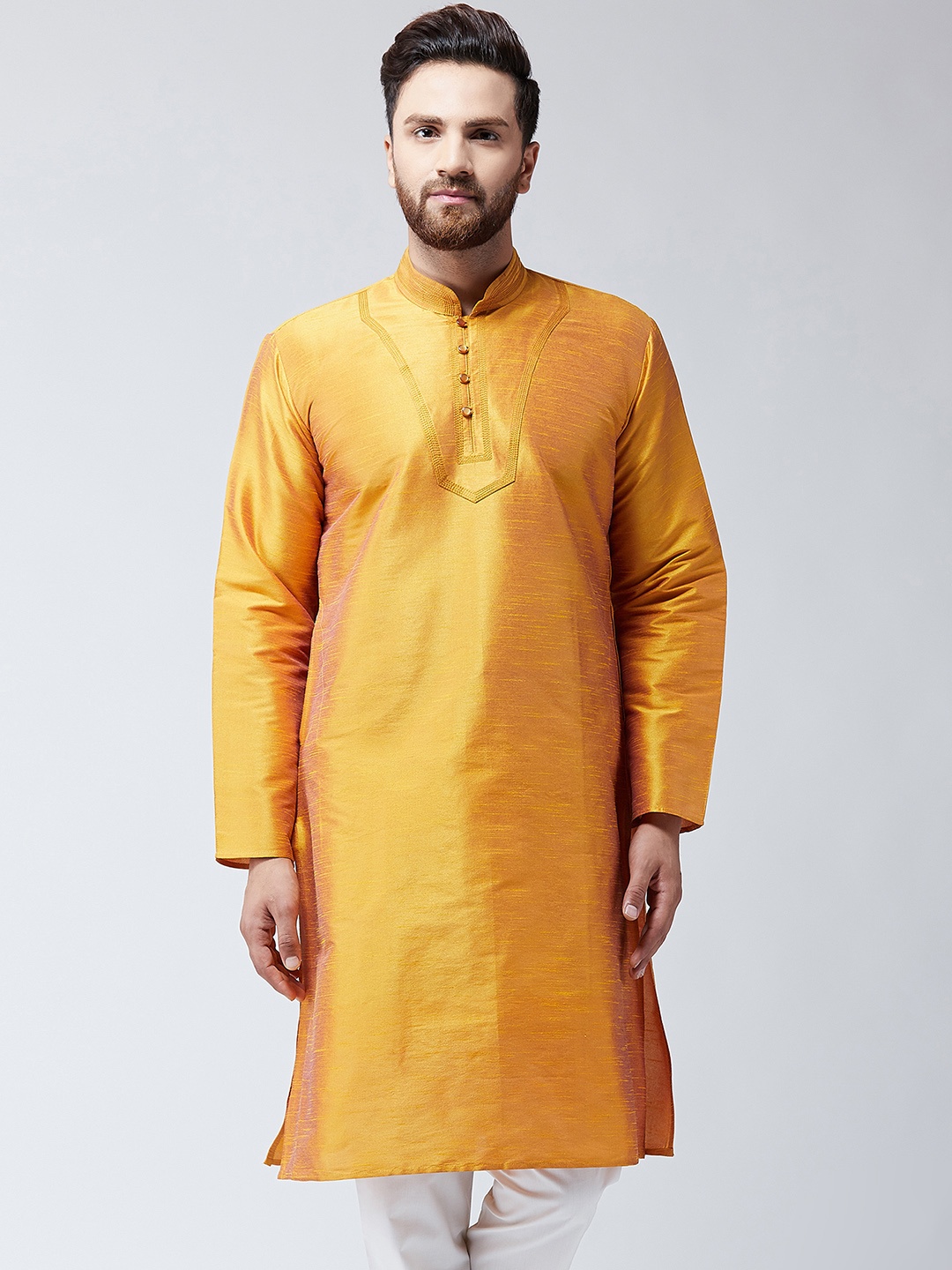 

SOJANYA Men Mustard Solid Straight Kurta