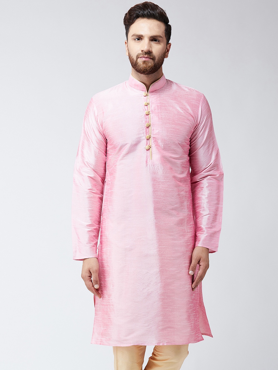 

Sojanya (Since 1958), Mens Pink Dupion Silk ONLY Long Kurta