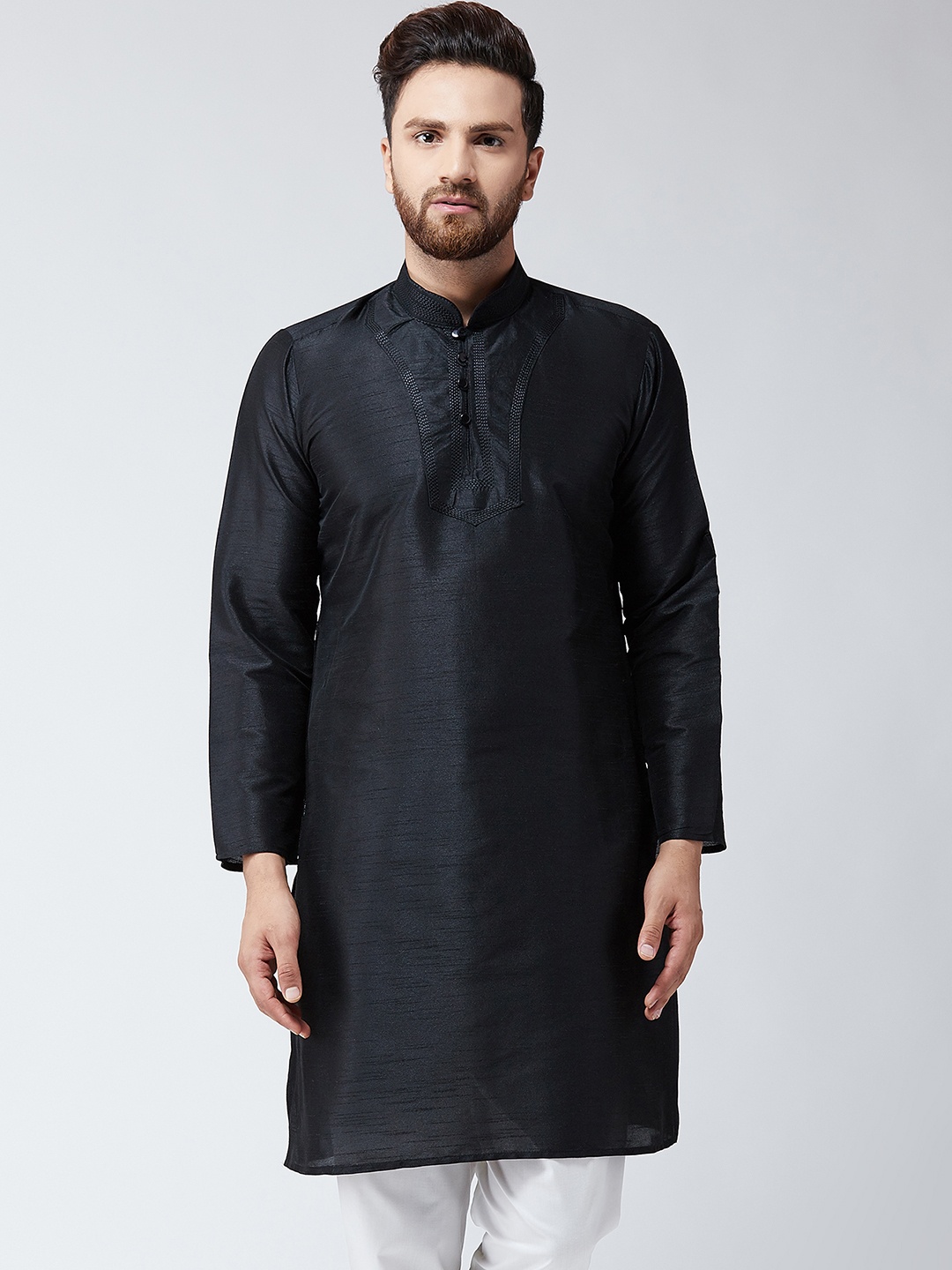 

SOJANYA Men Black Solid Straight Kurta