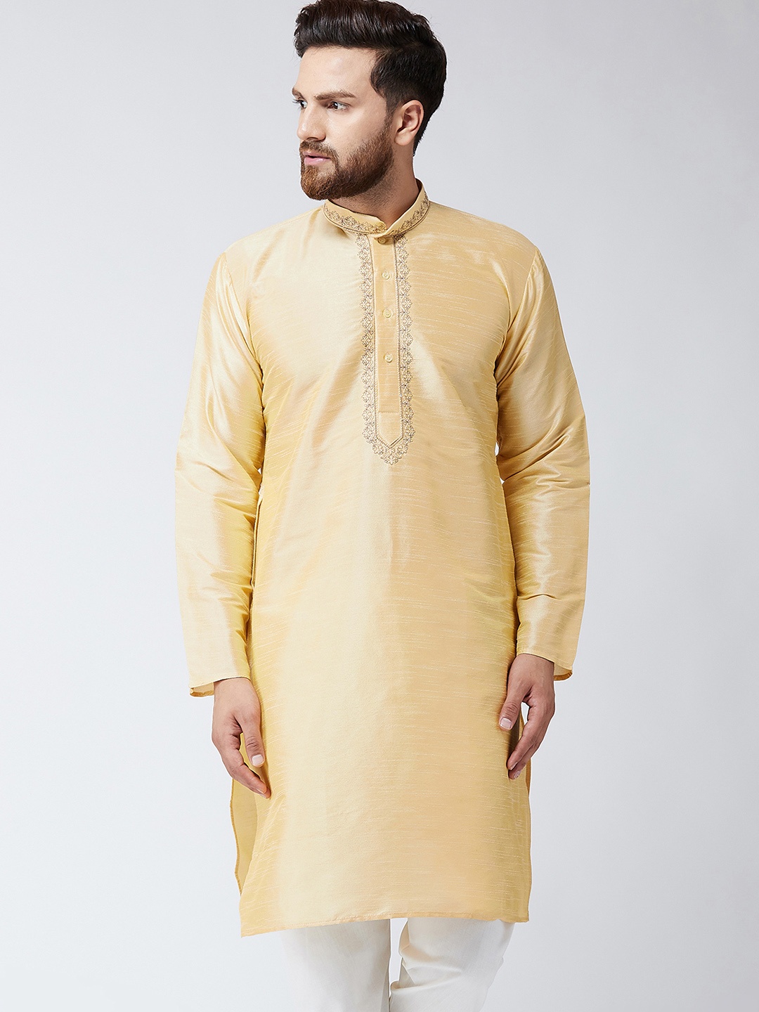 

SOJANYA Men Gold-Toned Embroidered Straight Kurta