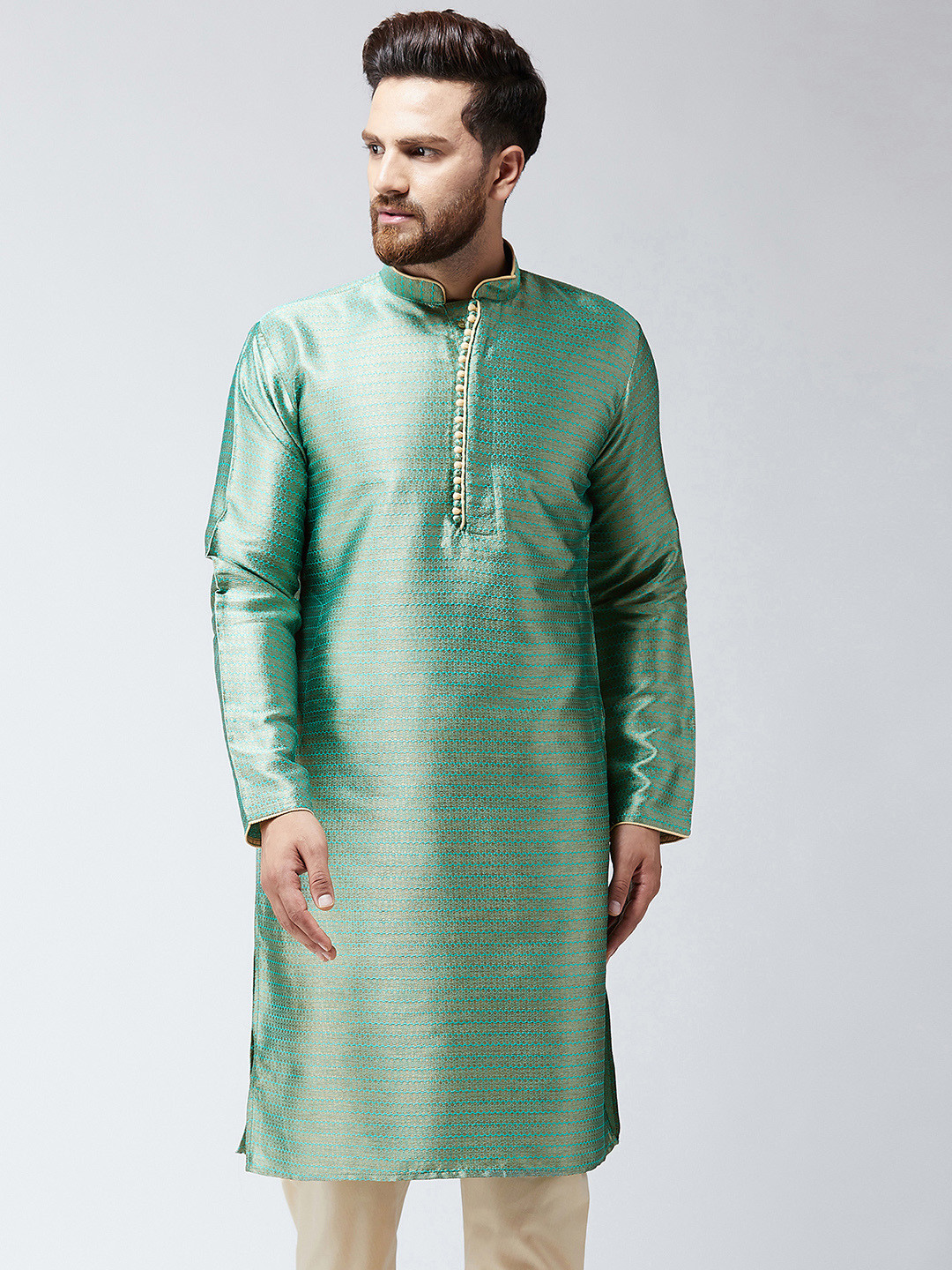 

SOJANYA Men Green Woven Design Straight Kurta