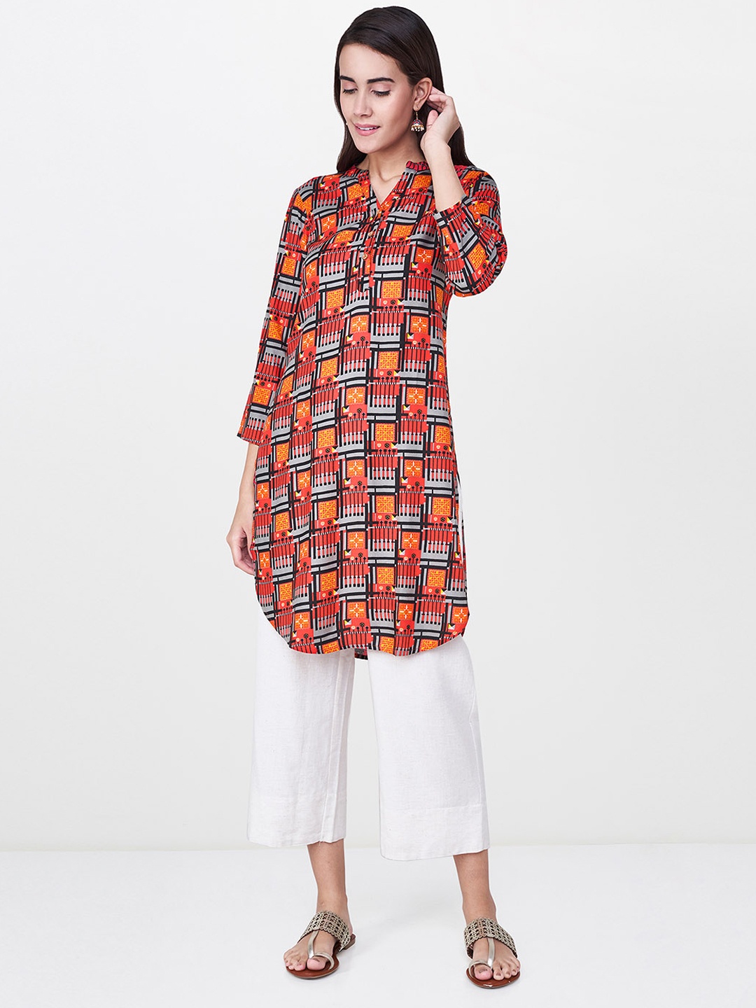

Global Desi Pink & Black Printed Tunic