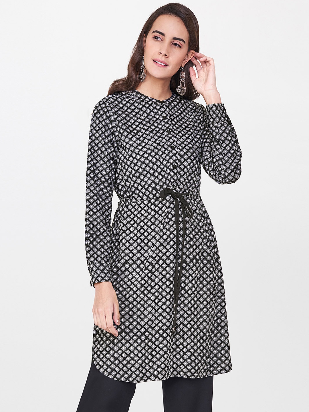 

Global Desi Black & Grey Printed Tunic