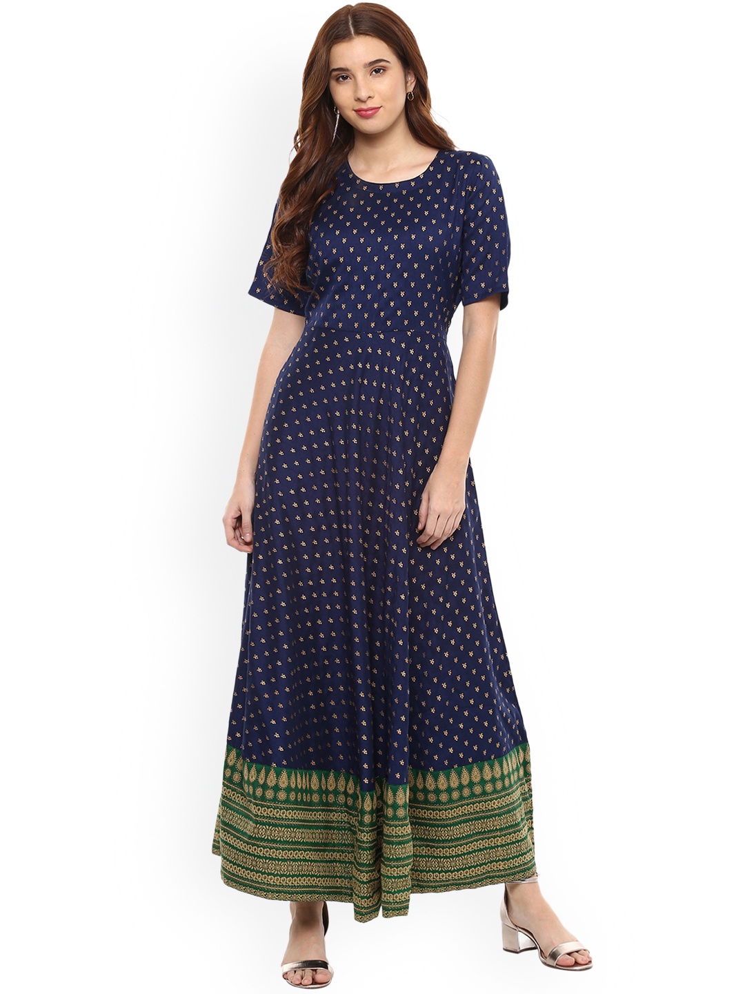 

Ahalyaa Women Navy Blue Printed Maxi Dress