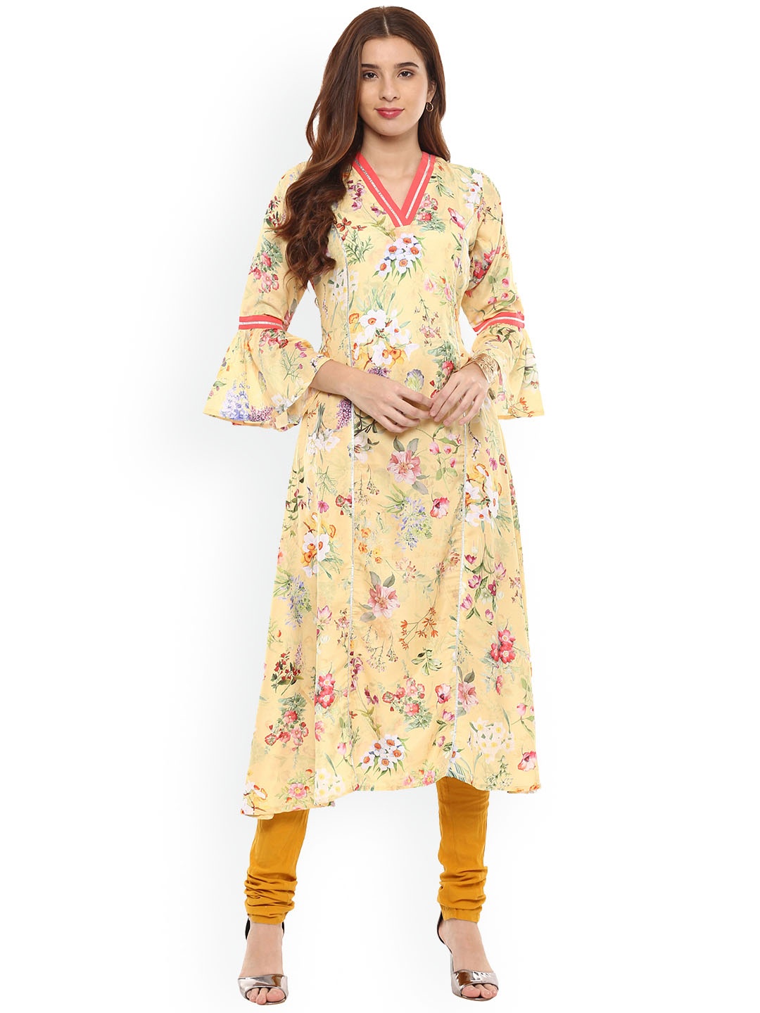 

Ahalyaa Women Yellow Printed A-Line Kurta