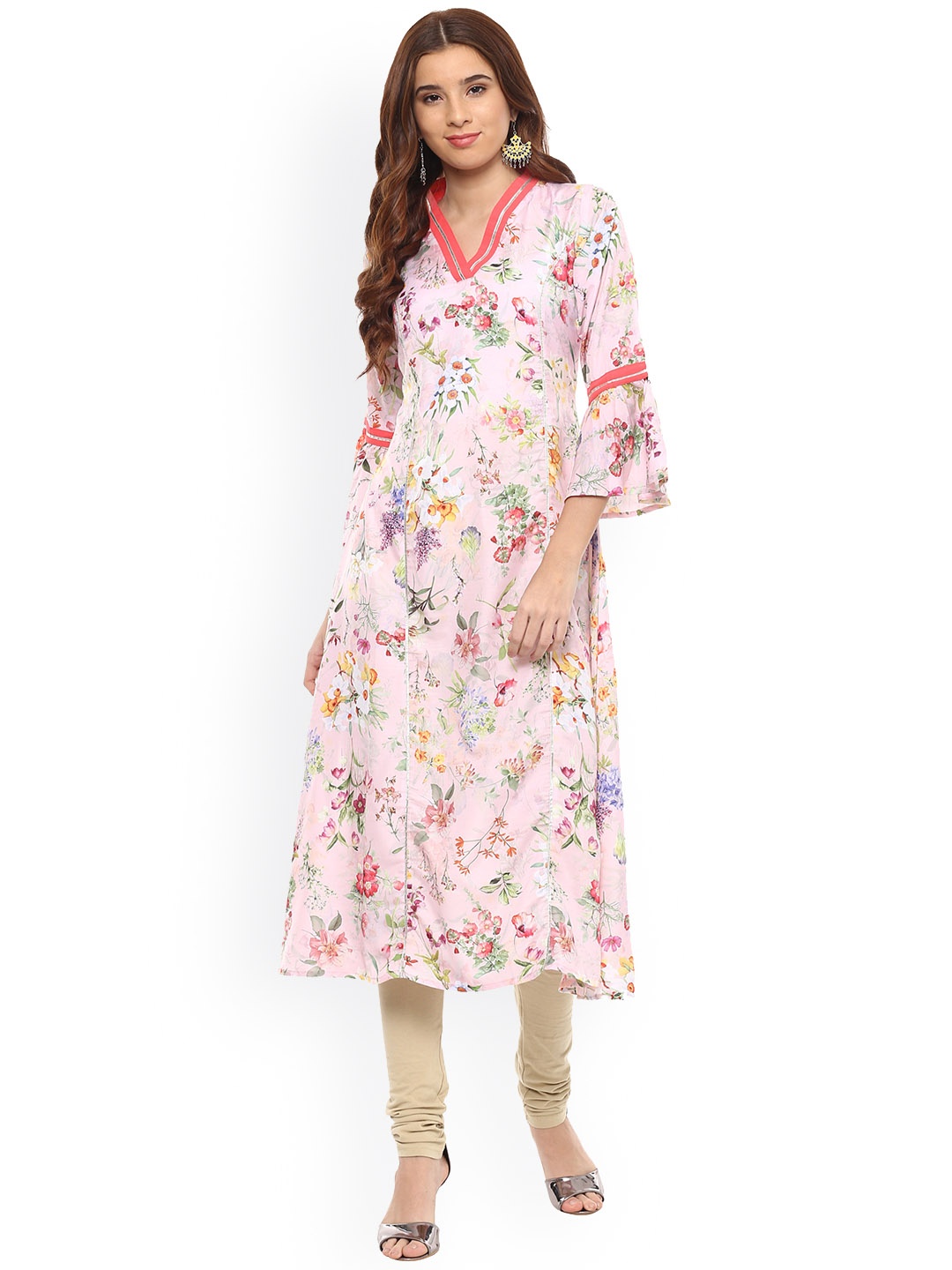 

Ahalyaa Women Pink Printed A-Line Kurta