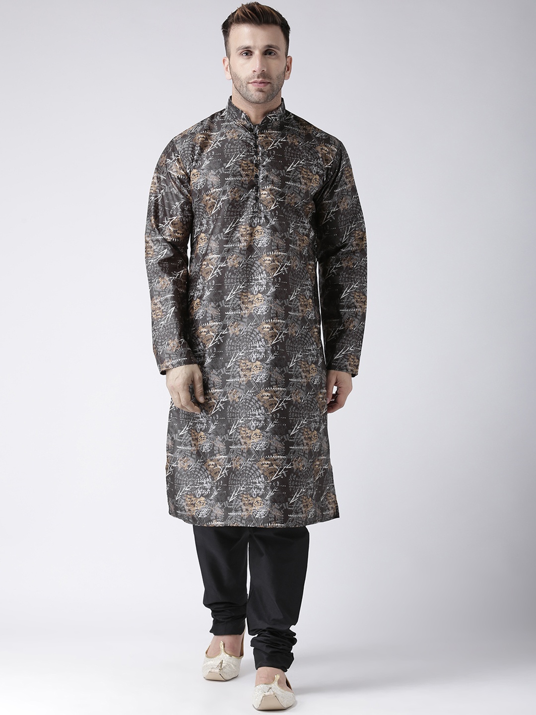 

Hangup Men Black Printed Kurta with Churidar