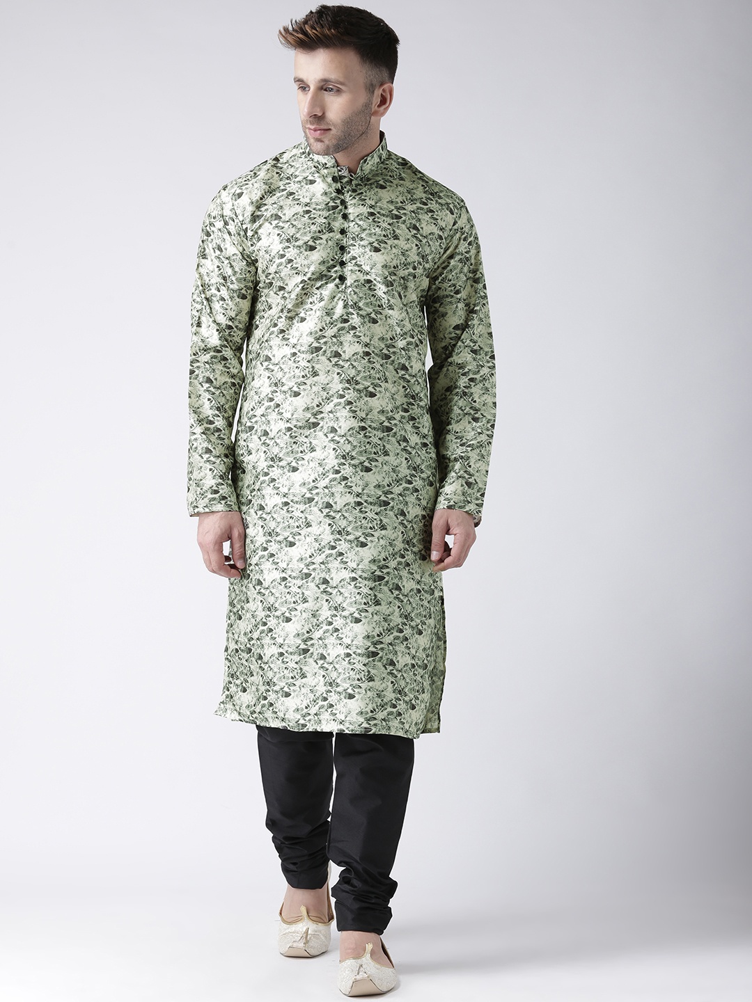 

Hangup Men Green & Black Printed Kurta with Churidar