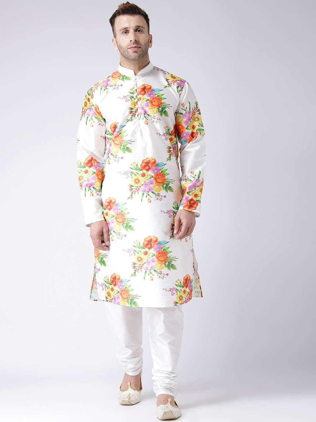 

Hangup Men White Printed Kurta with Churidar