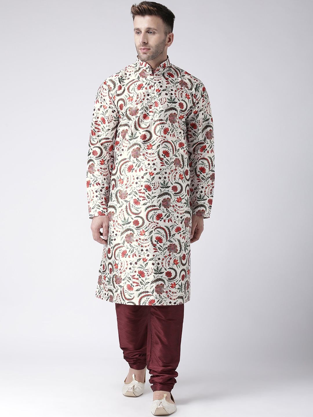 

Hangup Men Off-White Printed Kurta with Churidar