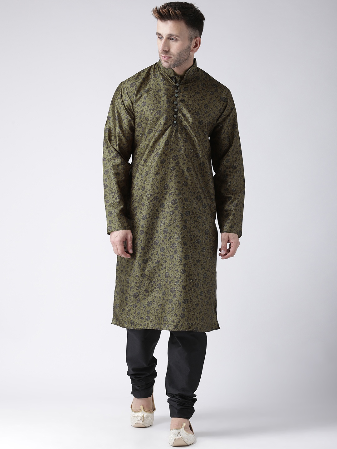 

Hangup Men Green & Black Printed Kurta with Churidar