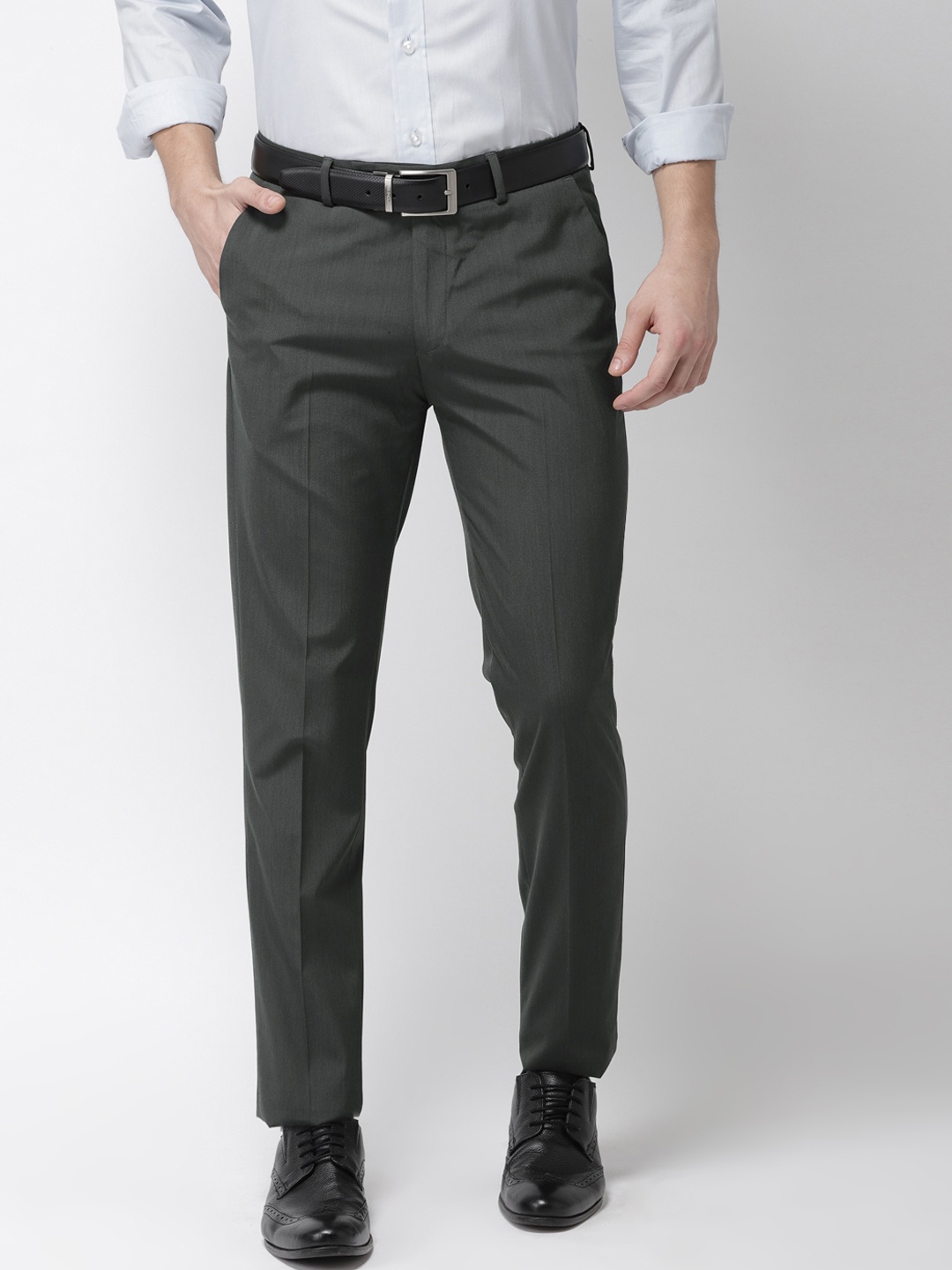 

Arrow New York Men Charcoal Slim Fit Solid Formal Trousers