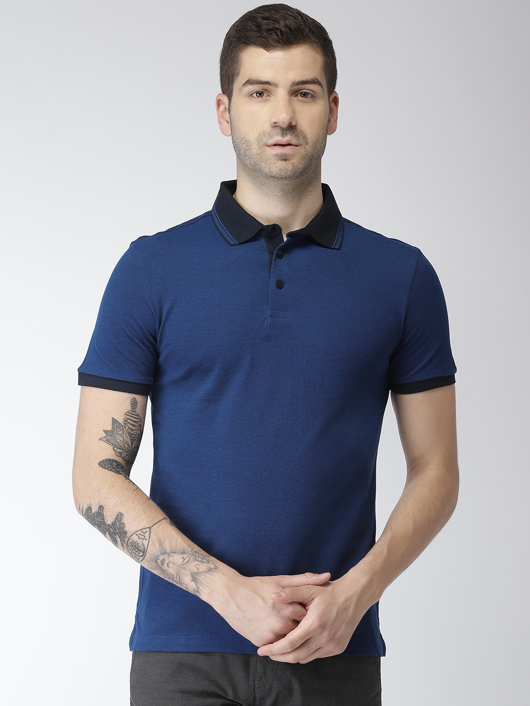 

Arrow Sport Men Blue Solid Polo Collar Pure Cotton T-shirt