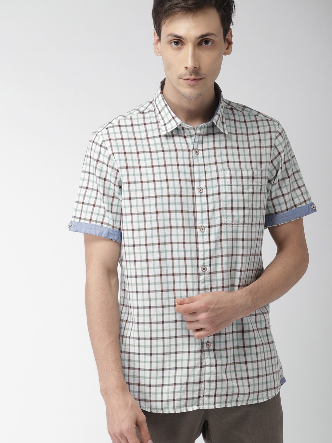 

Arrow Sport Men White Green Slim Fit Checked Casual Sustainable Shirt