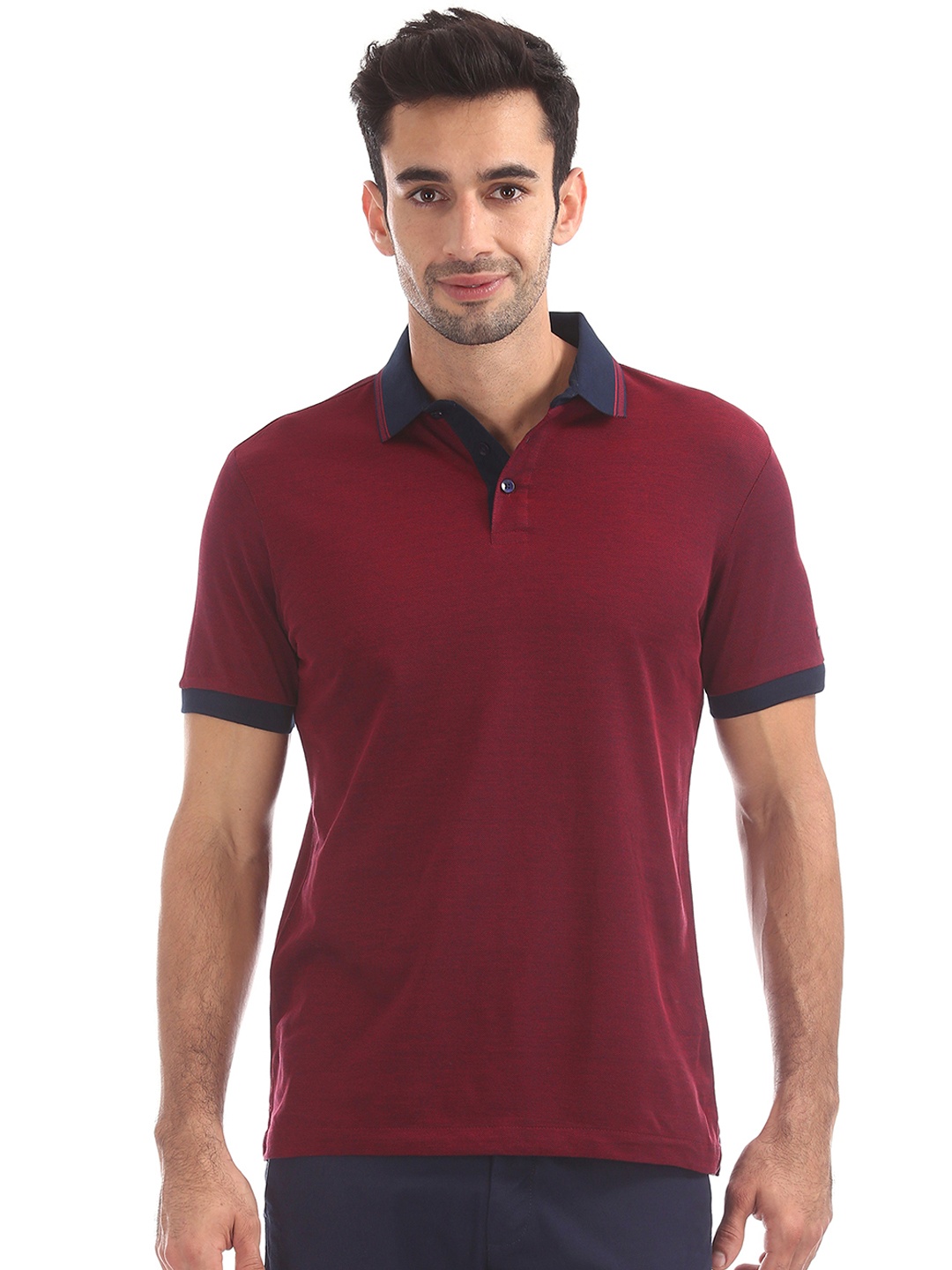 

Arrow Sport Men Maroon Solid Polo Collar Pure Cotton T-shirt