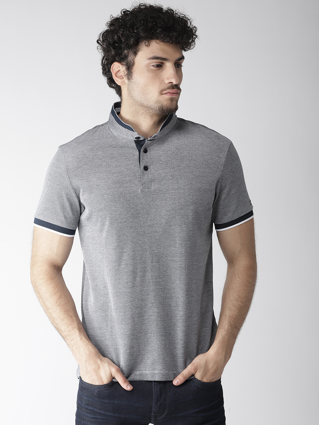 

Arrow Sport Men Grey Solid Polo Collar Pure Cotton T-shirt