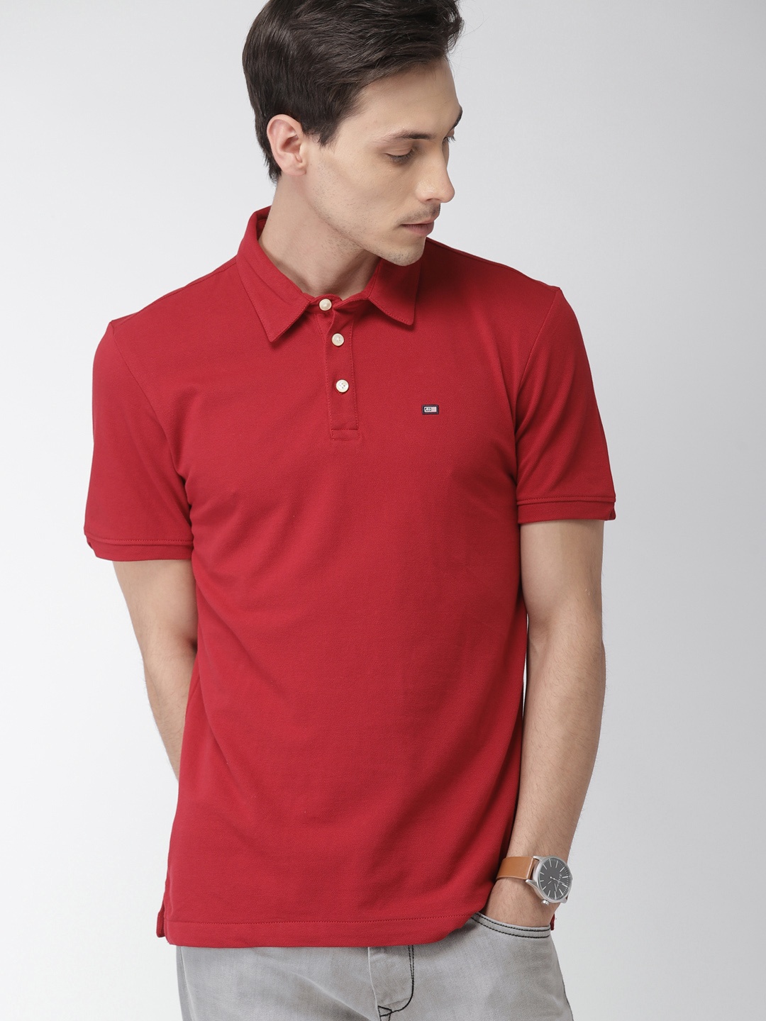 

Arrow Sport Men Red Solid Polo Collar T-shirt