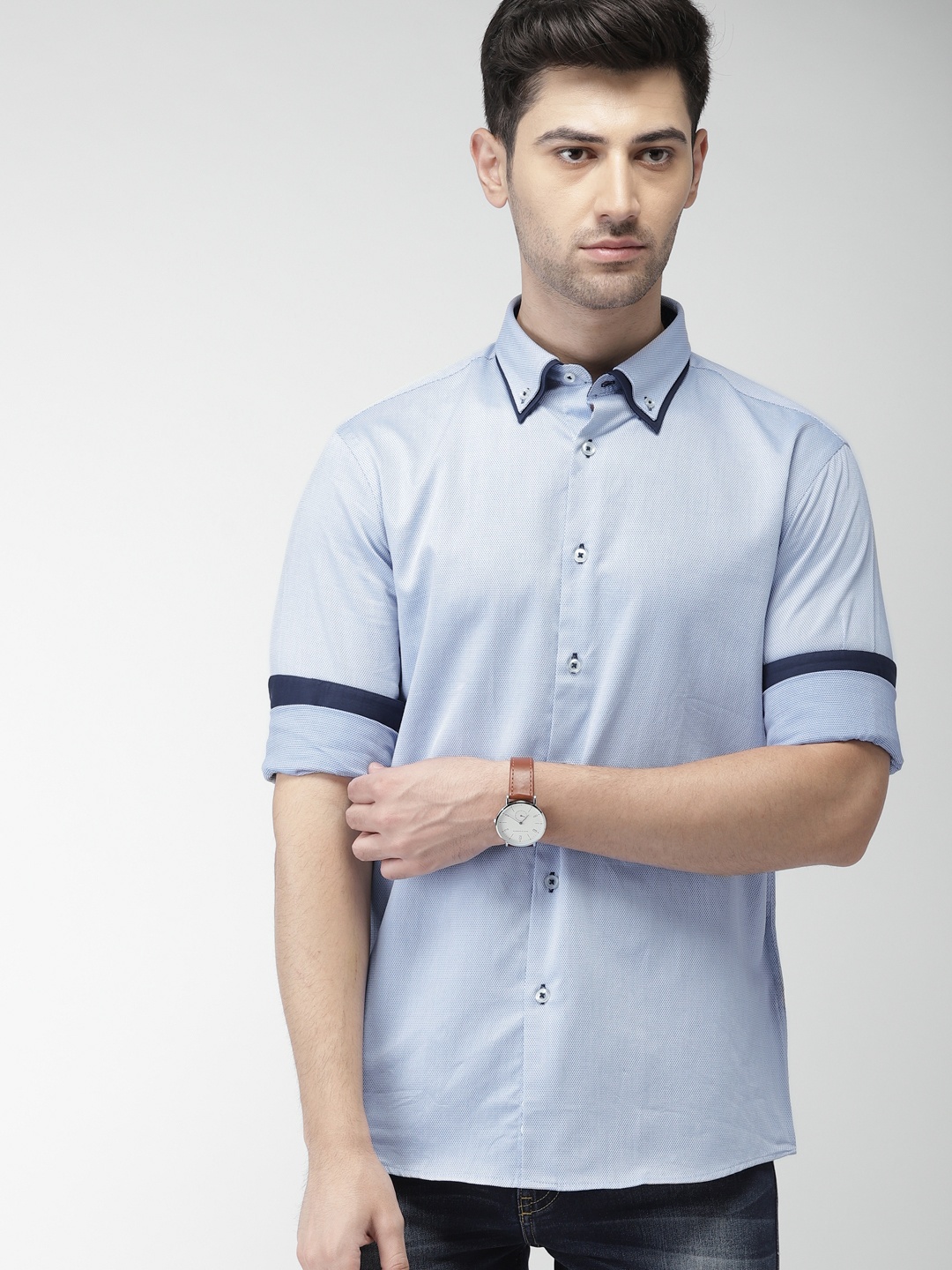 

Celio Men Blue Slim Fit Self Design Casual Shirt
