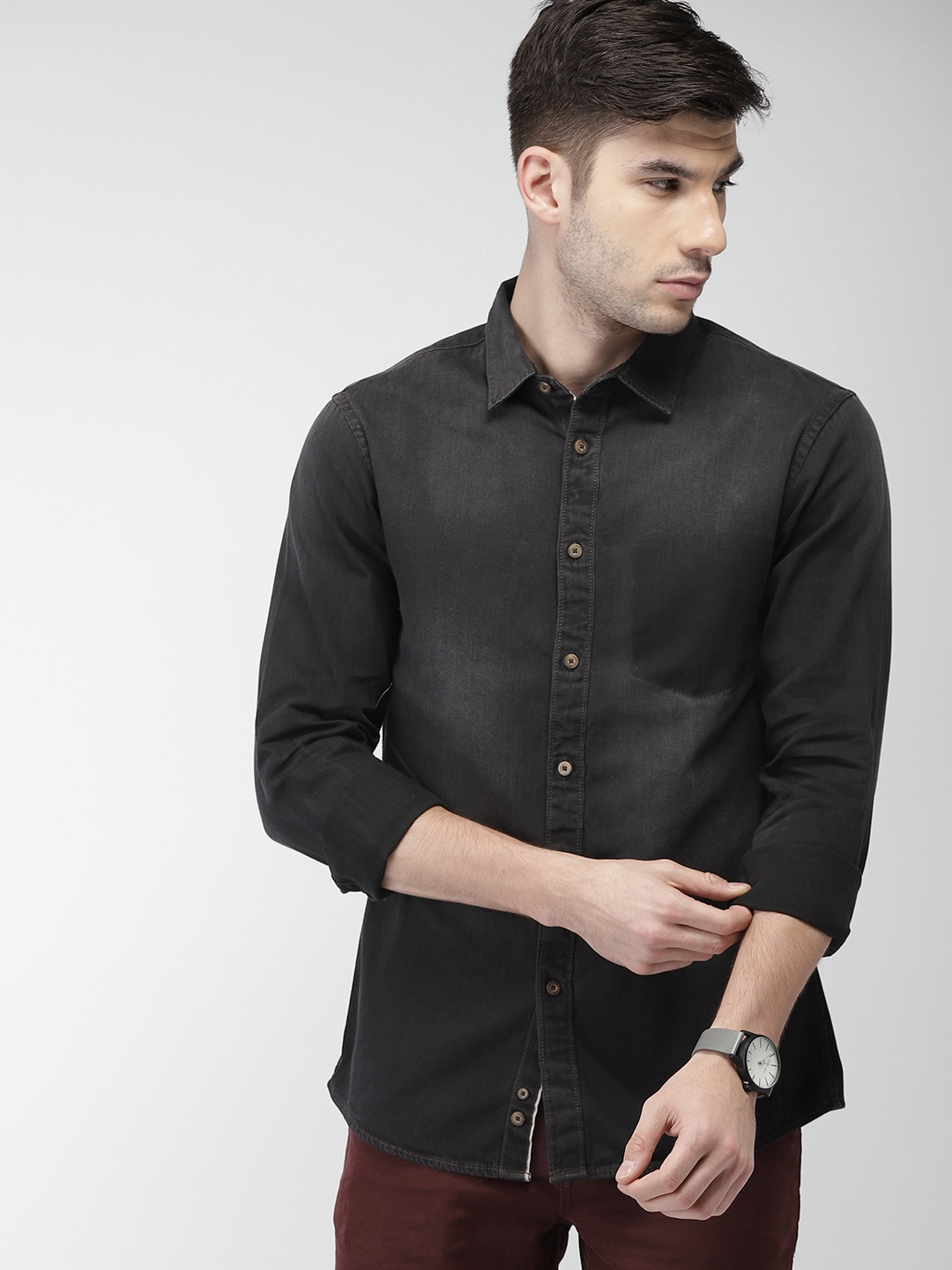 

Celio Men Black Slim Fit faded Denim Casual Shirt