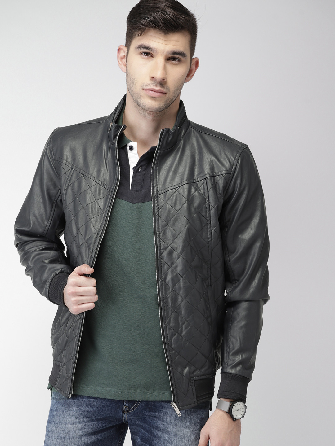 

Celio Men Navy Solid Biker Jacket, Navy blue