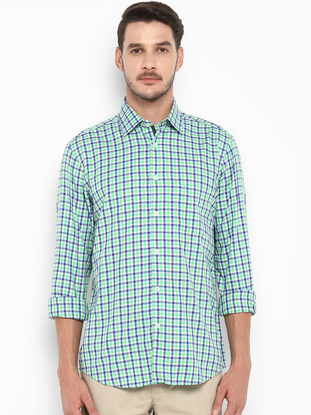 

ColorPlus Men Turquoise Blue & Violet Tailored Fit Checked Casual Shirt