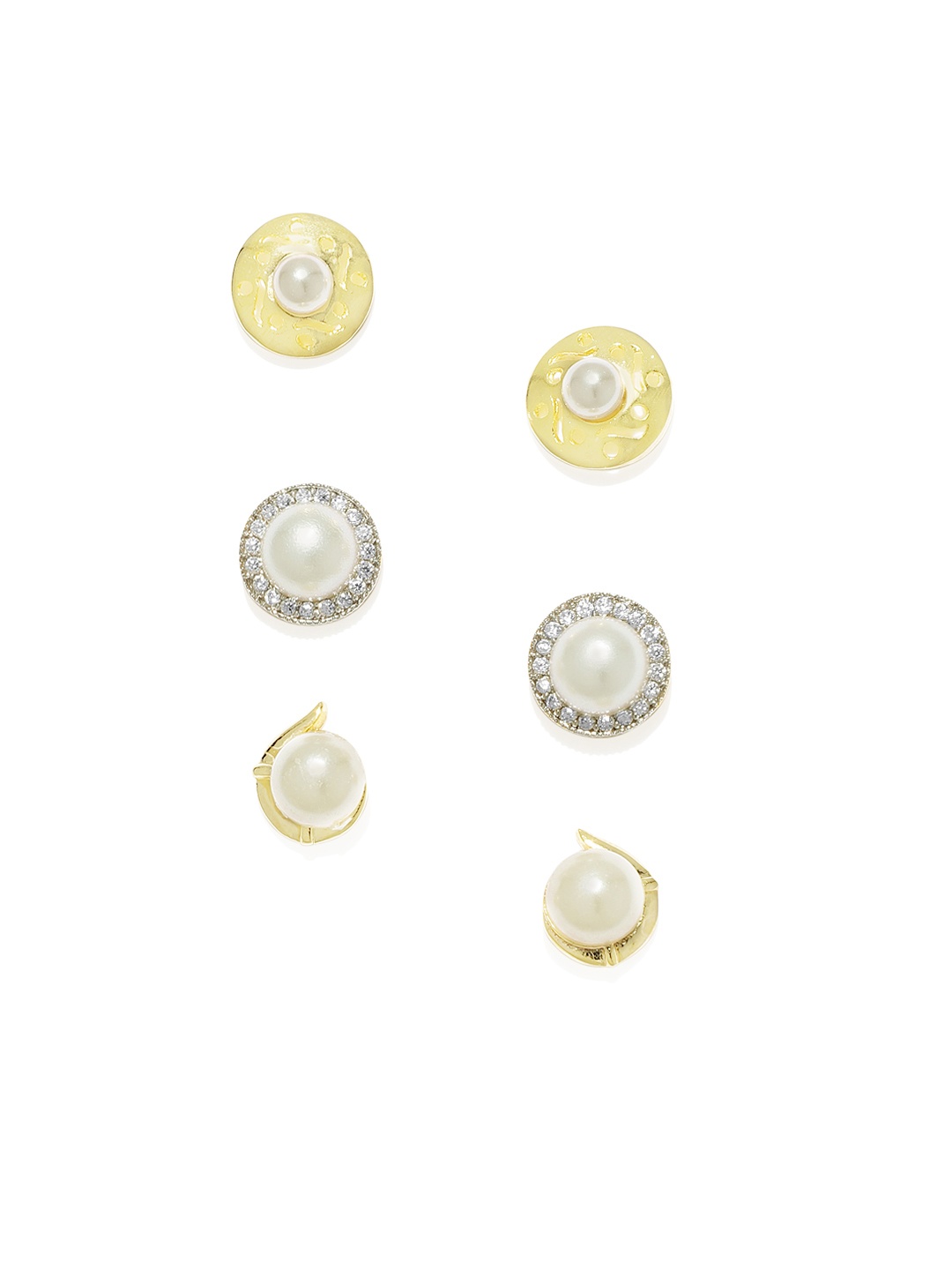 

Zaveri Pearls Set of 3 Gold-Plated Circular Studs