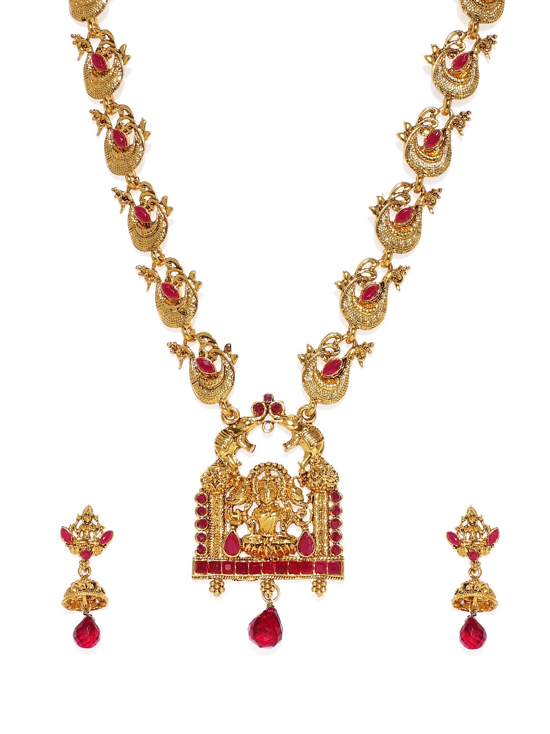 

Zaveri Pearls Gold-Toned & Red Sacred Goddess Jewellery Set