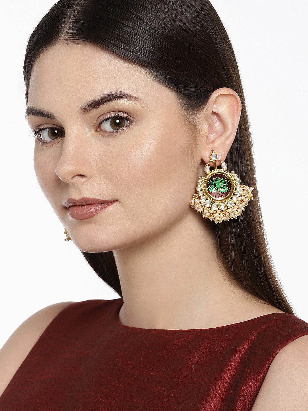 

Zaveri Pearls Gold-Plated & Green Crescent Shaped Drop Earrings