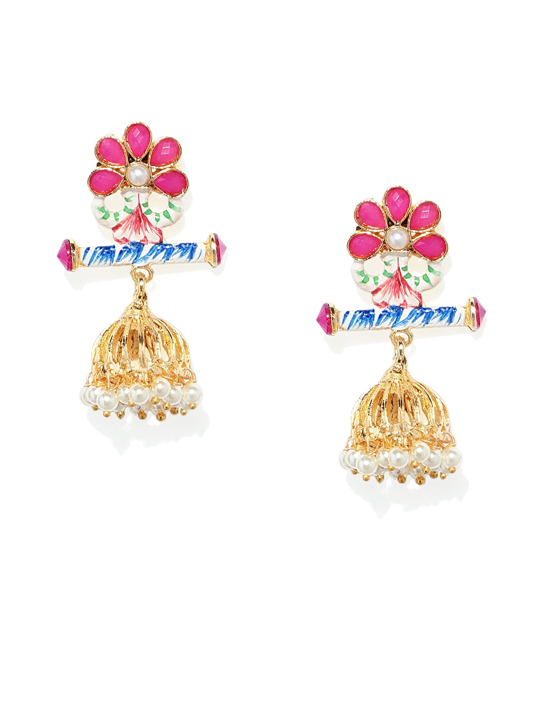 

Zaveri Pearls Gold-Plated & Red Dome-Shaped Jhumkas