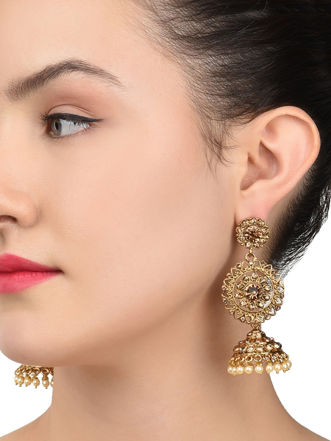 

Zaveri Pearls Gold-Toned & White Classic Jhumkas