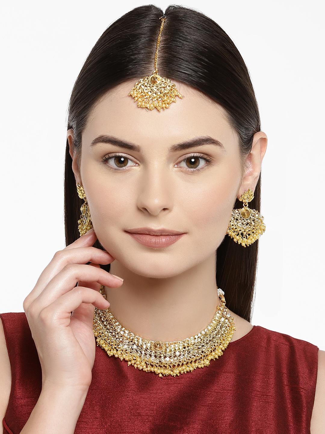 

Zaveri Pearls Austrian Diamond Gold Plated Jewellery Set