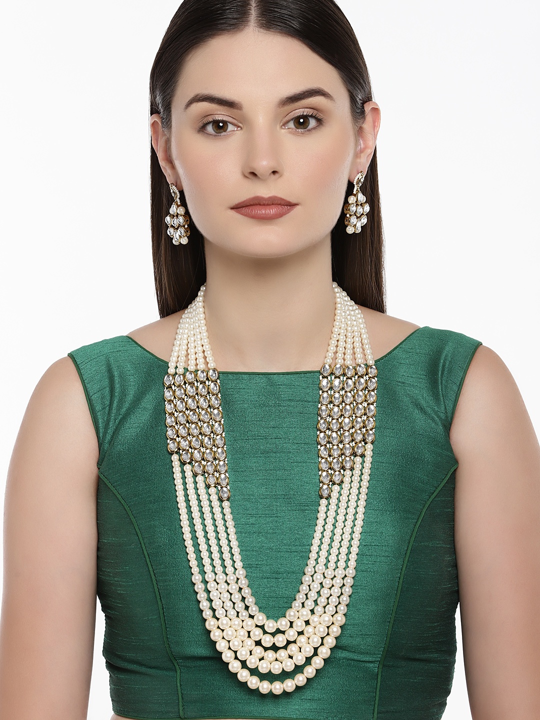 

Zaveri Pearls Gold-Toned & White Multi Layered Jewellery Set