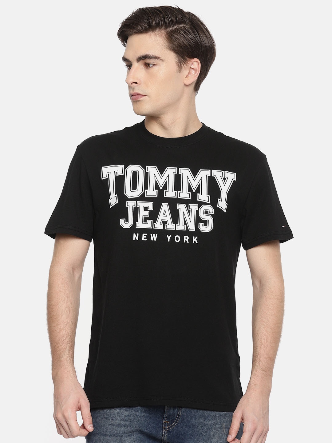 

Tommy Hilfiger Men Black Printed Round Neck Pure Cotton T-shirt