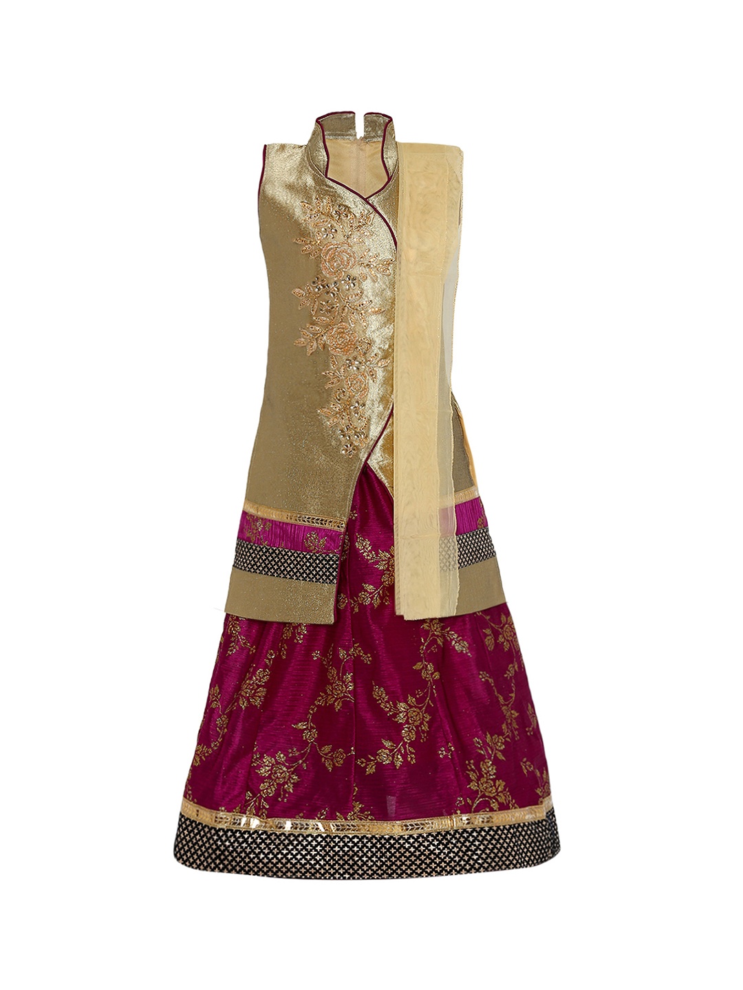 

Aarika Girls Magenta & Gold-Toned Embellished Ready to Wear Lehenga & Blouse with Dupatta