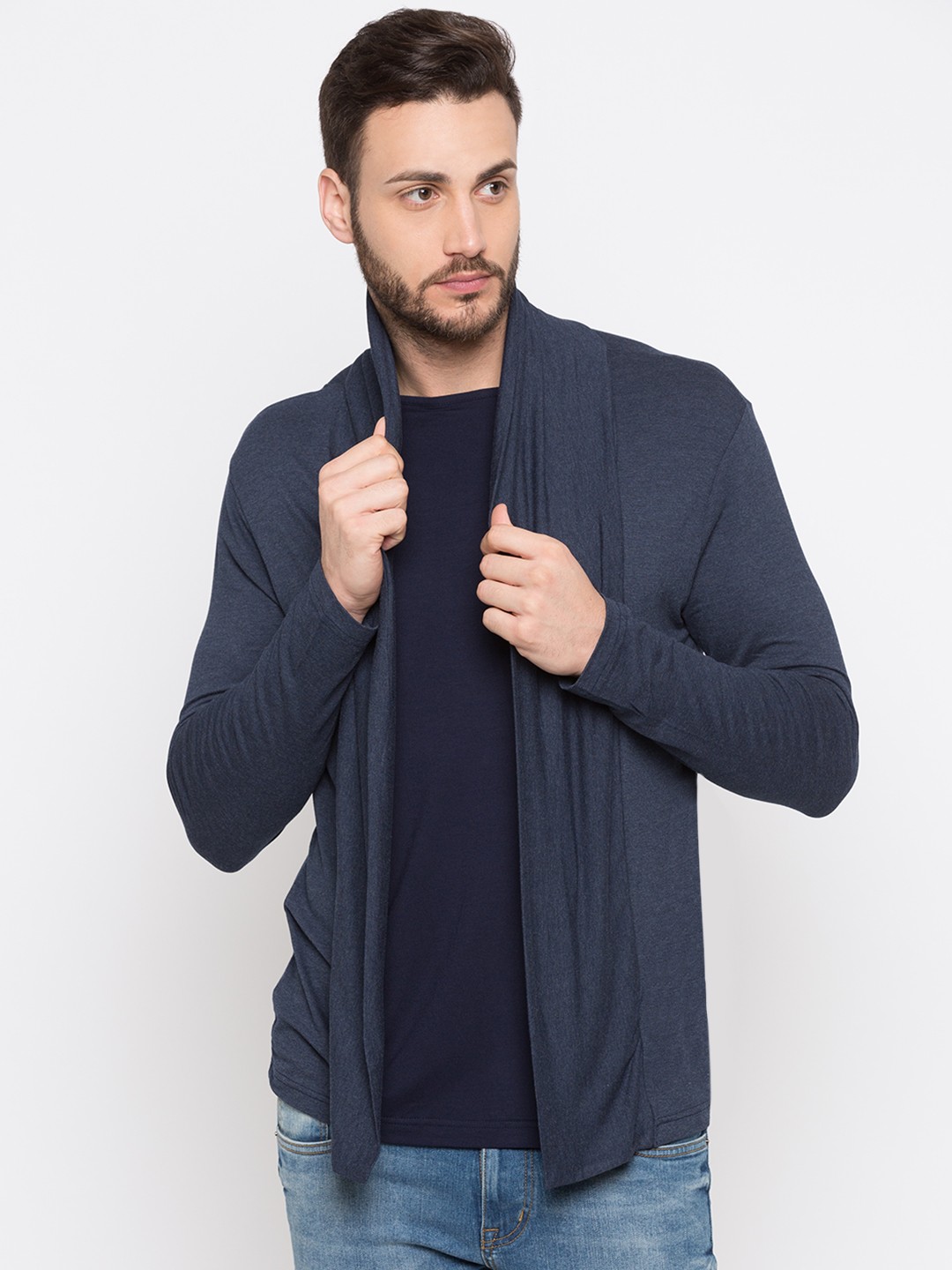 

Globus Men Navy Blue Solid Layered Round Neck T-shirt