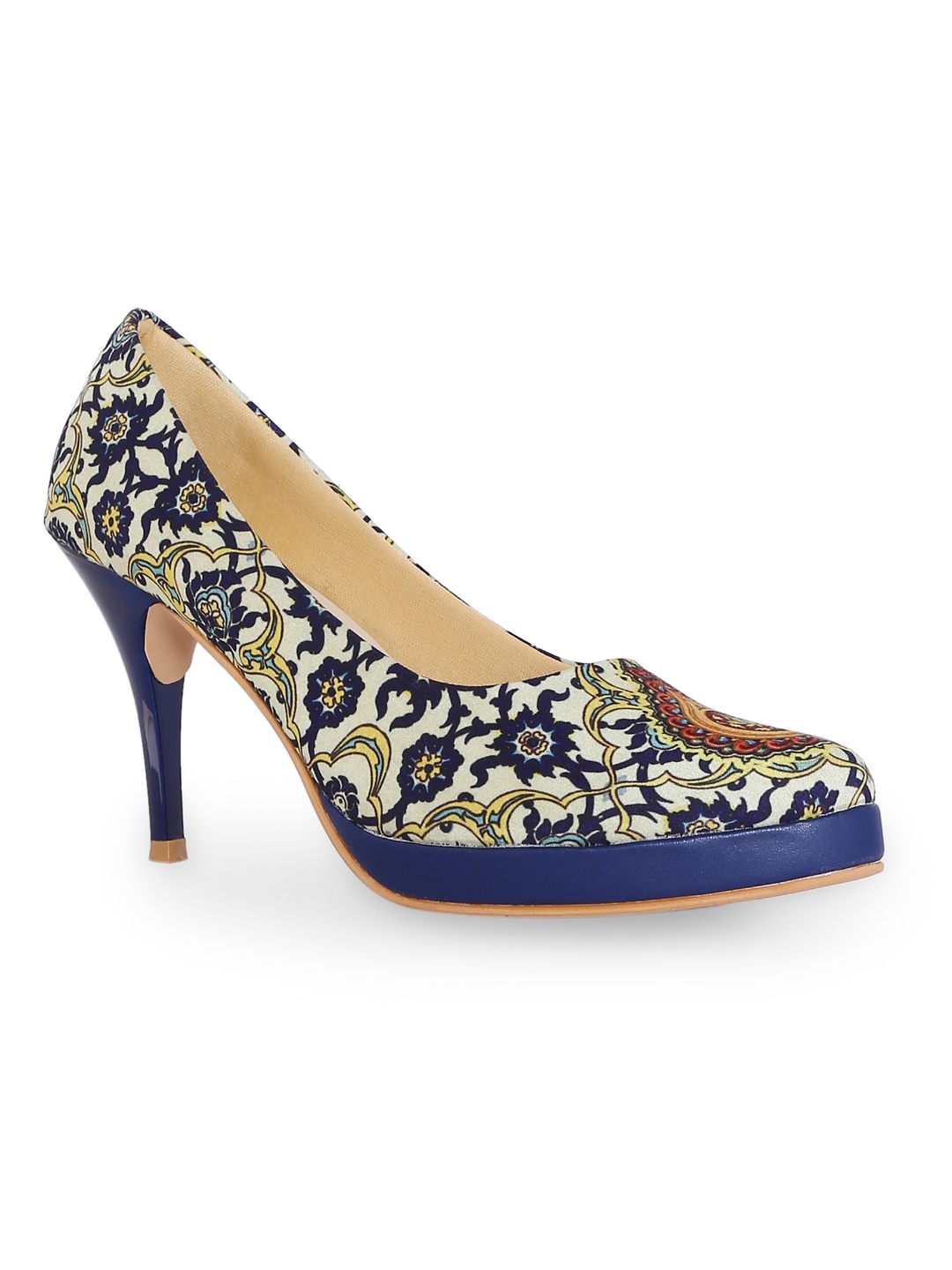 

Kanvas Women Blue & Lime Green Printed Pumps