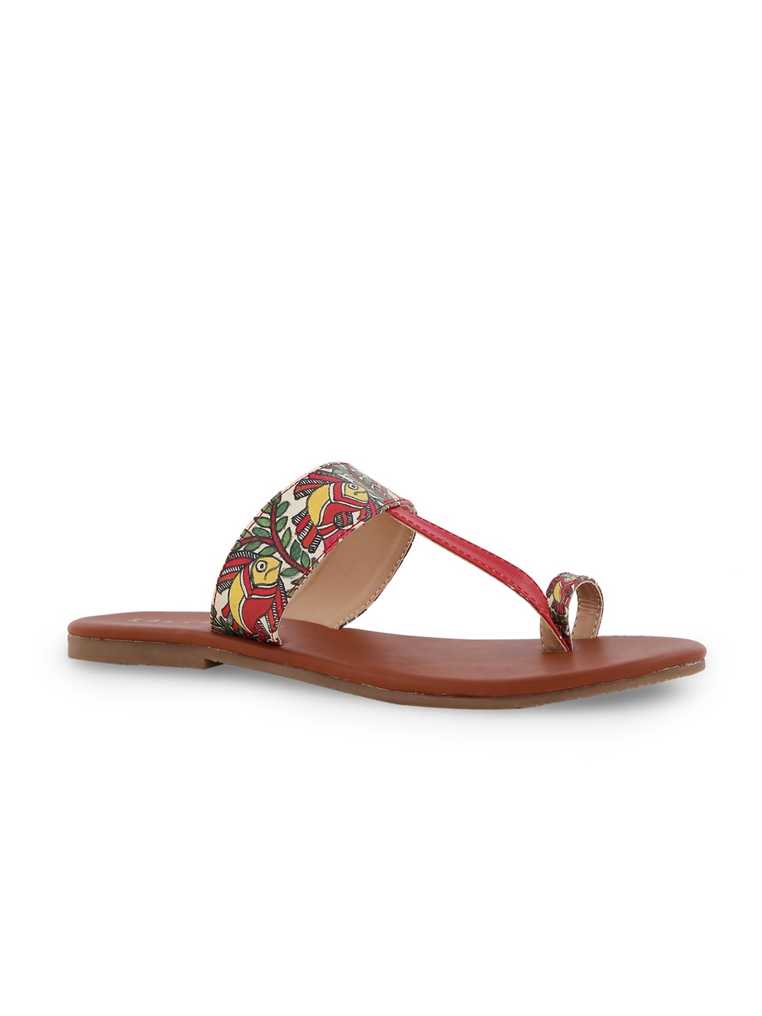 

Kanvas Women Multicoloured Printed Leather One Toe Flats, Multi