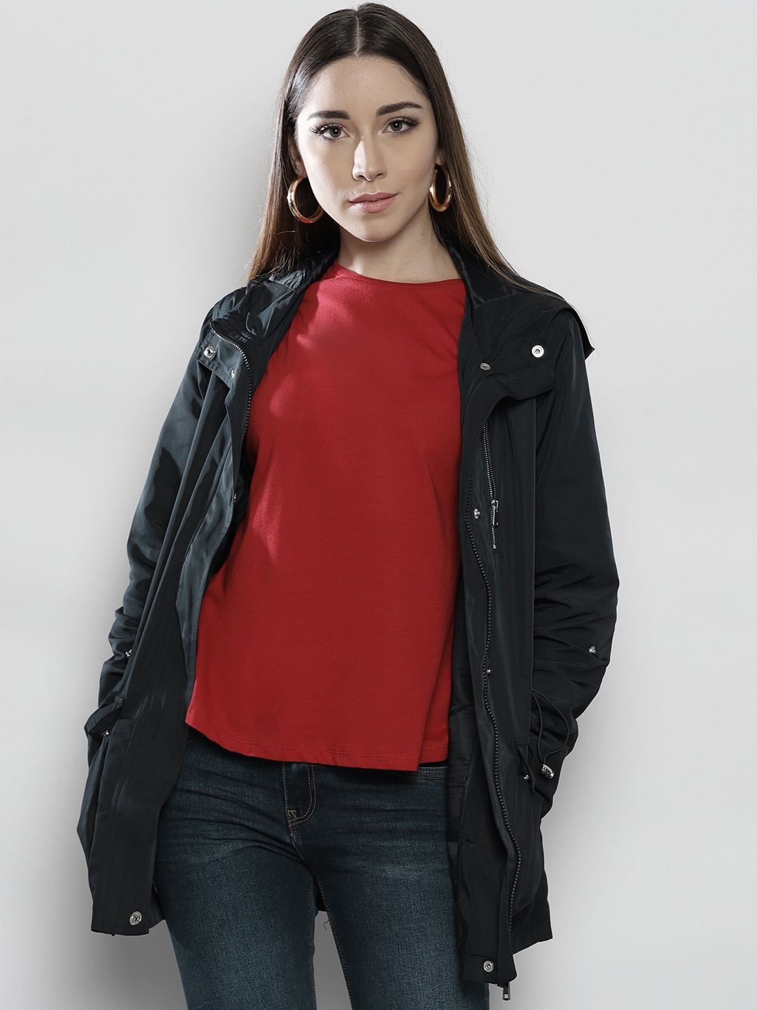 

DOROTHY PERKINS Women Navy Blue Solid Longline Tailored Jacket
