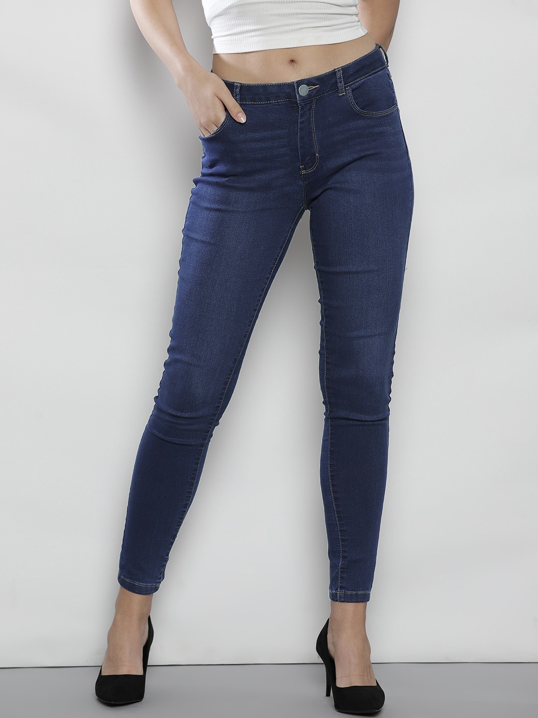 

DOROTHY PERKINS Women Navy Blue Regular Fit Mid-Rise Clean Look Stretchable Jeans