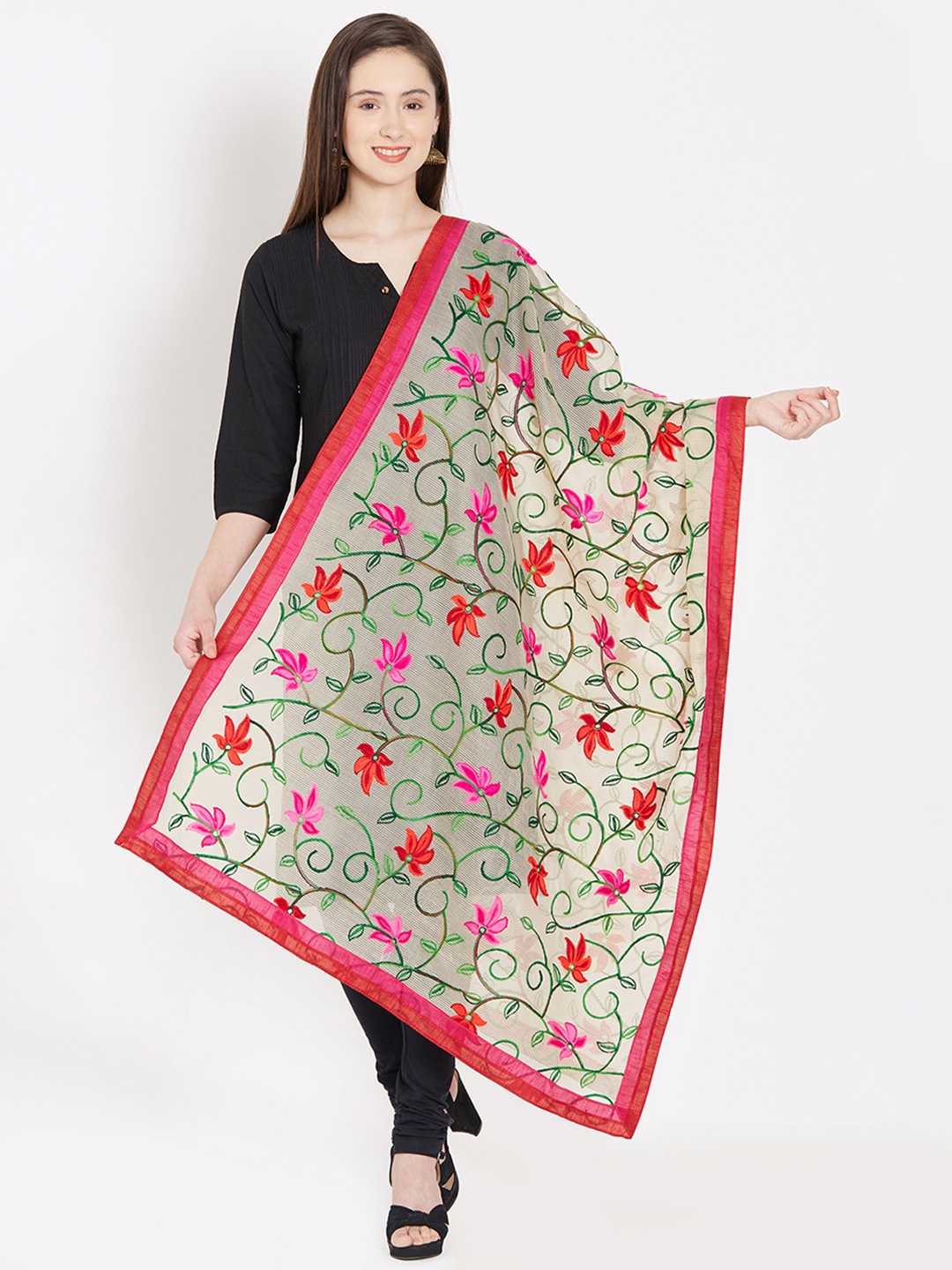 

Dupatta Bazaar Beige Floral Embroidered Dupatta