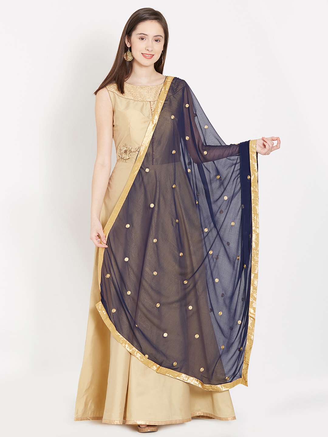 

Dupatta Bazaar Navy Blue Embroidered Dupatta