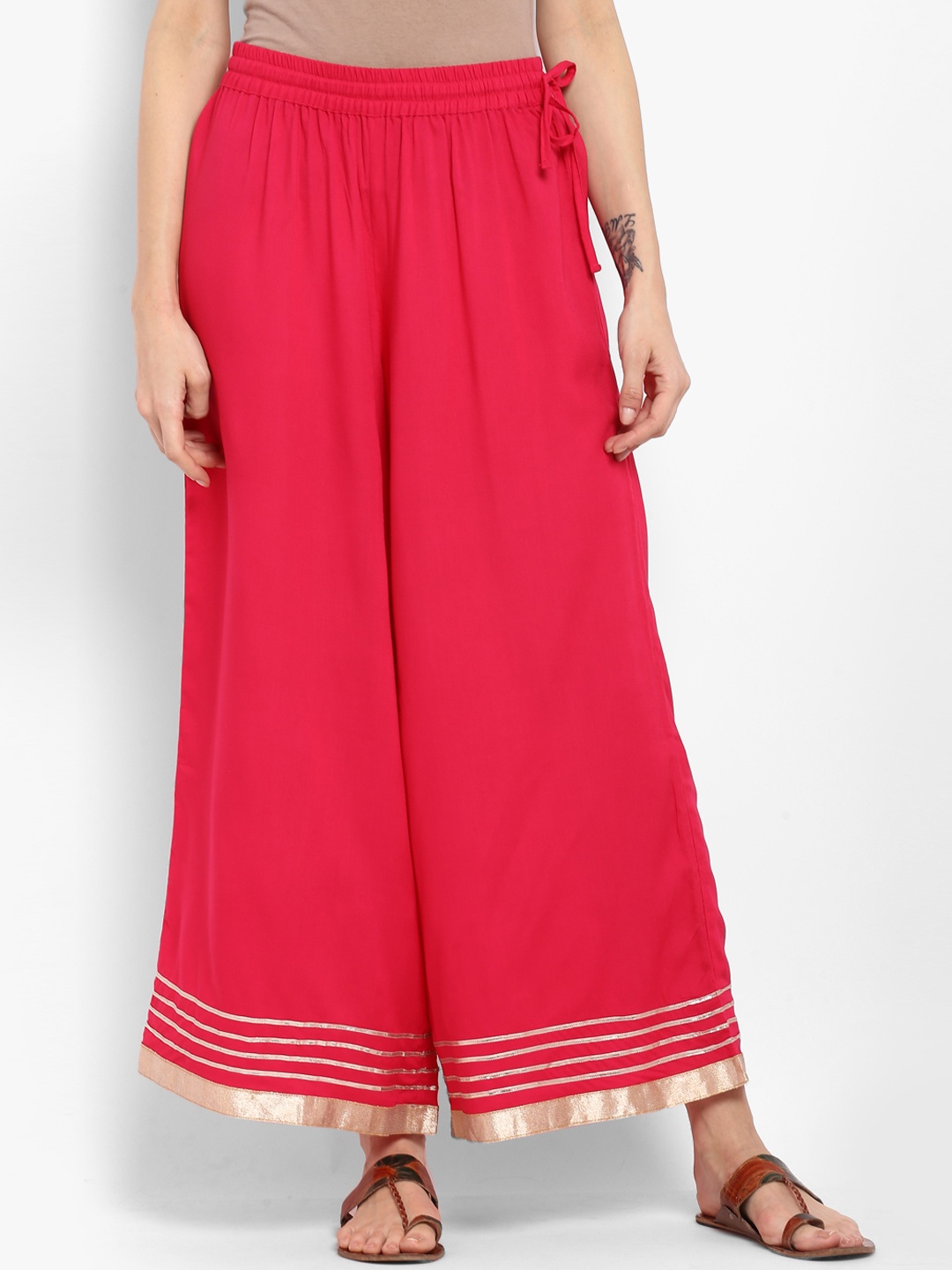 

Varanga Women Pink Solid Straight Palazzos